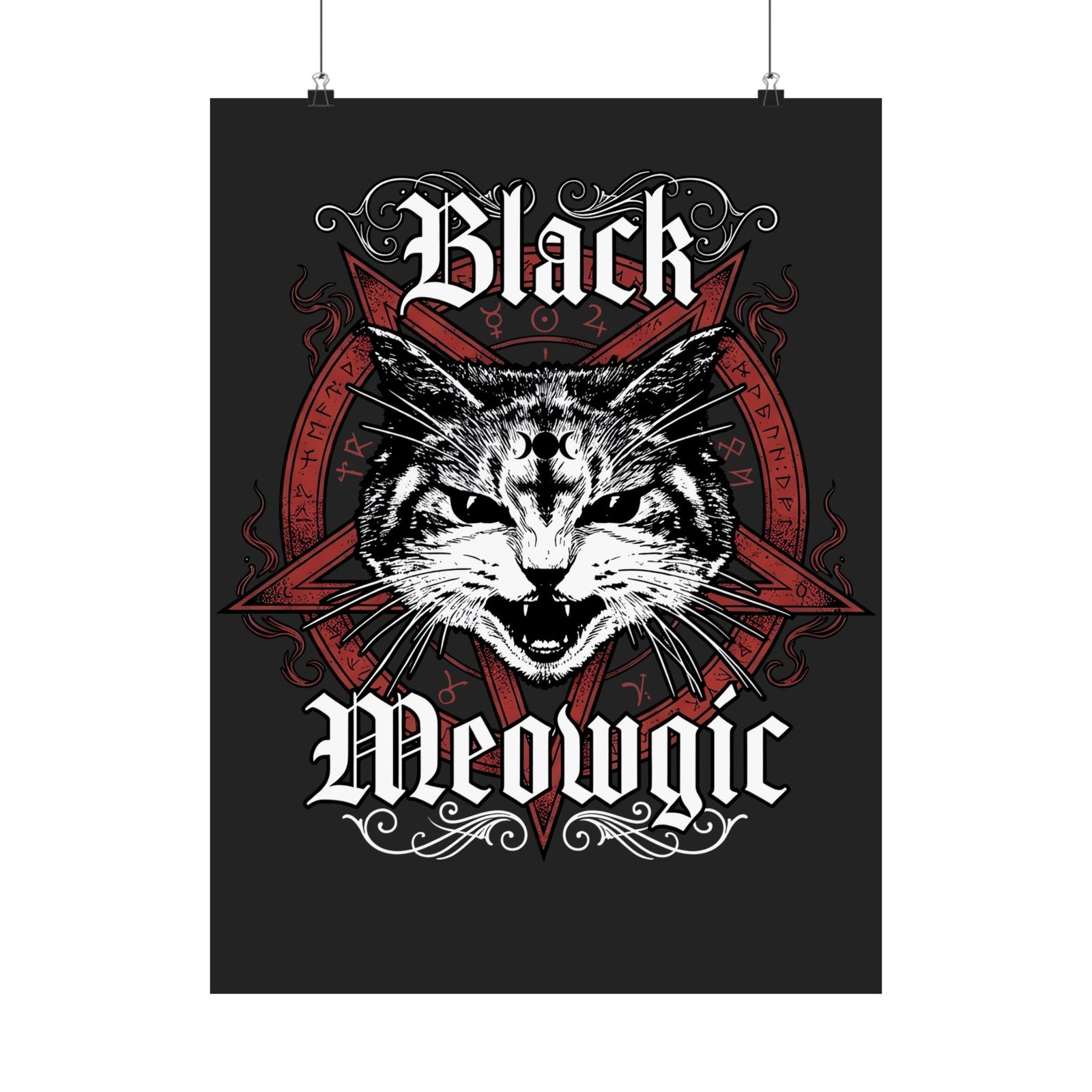 Black Meowgic Poster — Cute Cat Magic Graphic Poster