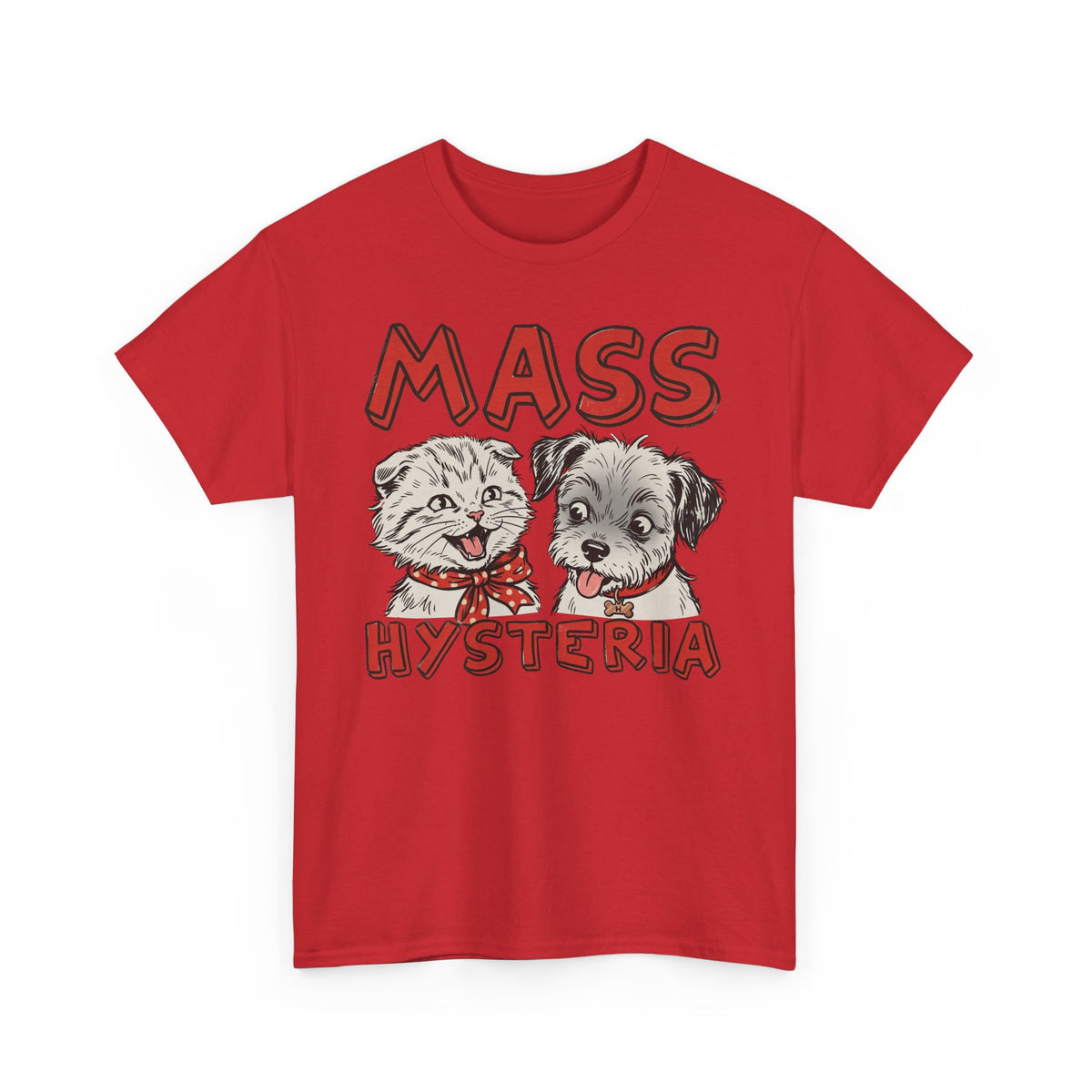 Cat & Dog Mass Hysteria Tee Funny Puppy & Kitten Line Art T-Shirt
