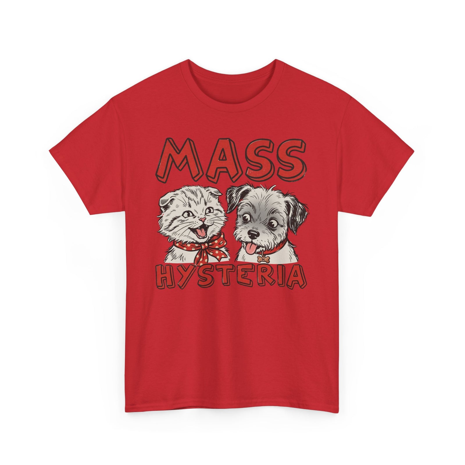 Cat & Dog Mass Hysteria Tee Funny Puppy & Kitten Line Art T-Shirt