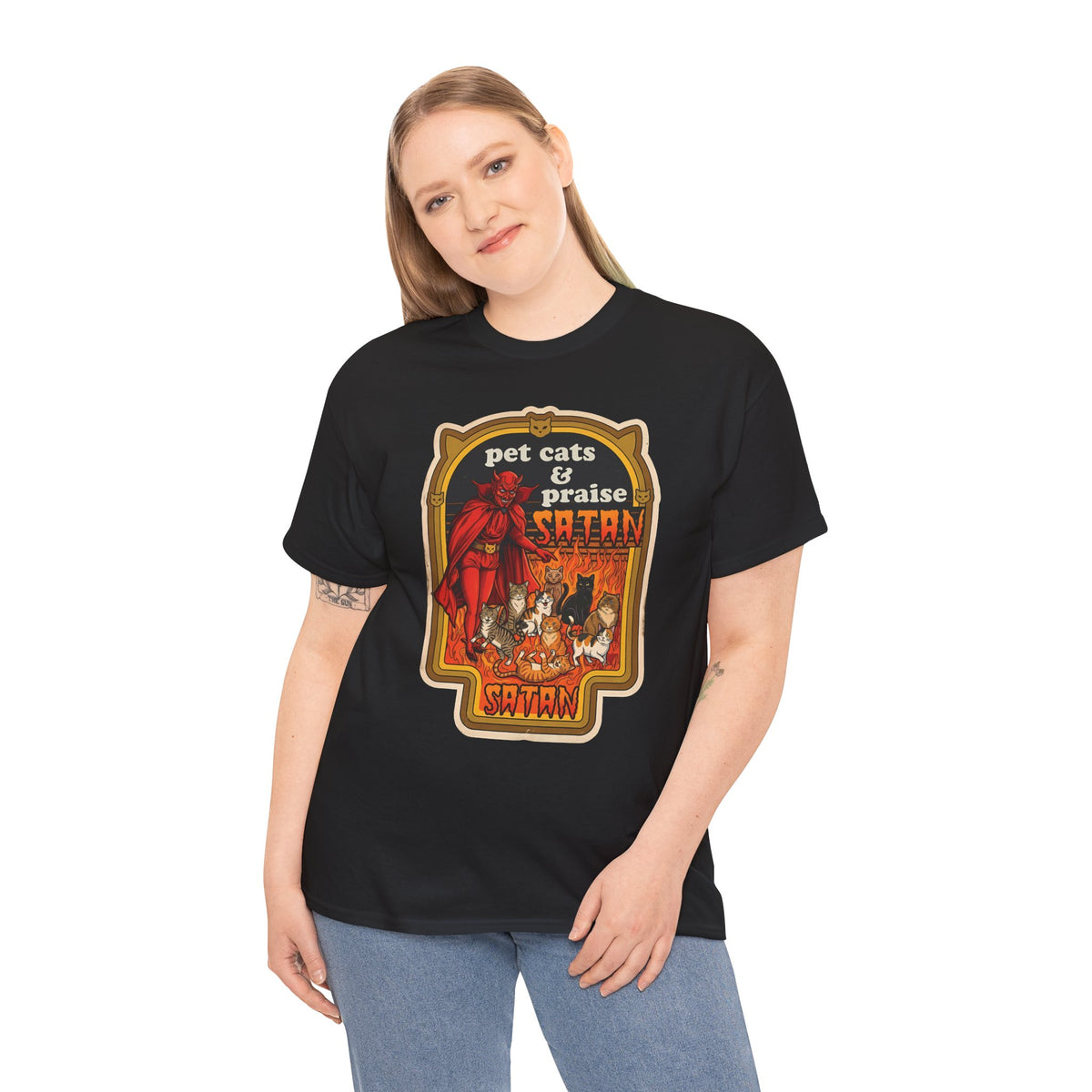 Pet Cats and Praise Satan T-Shirt — Gothic Cat Lover Tee