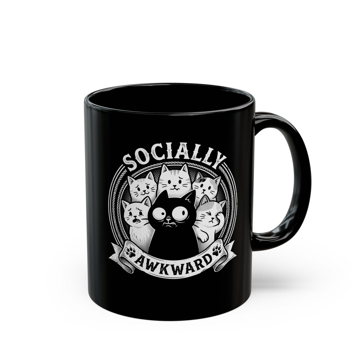 Socially Awkward Black Cat Black Mug