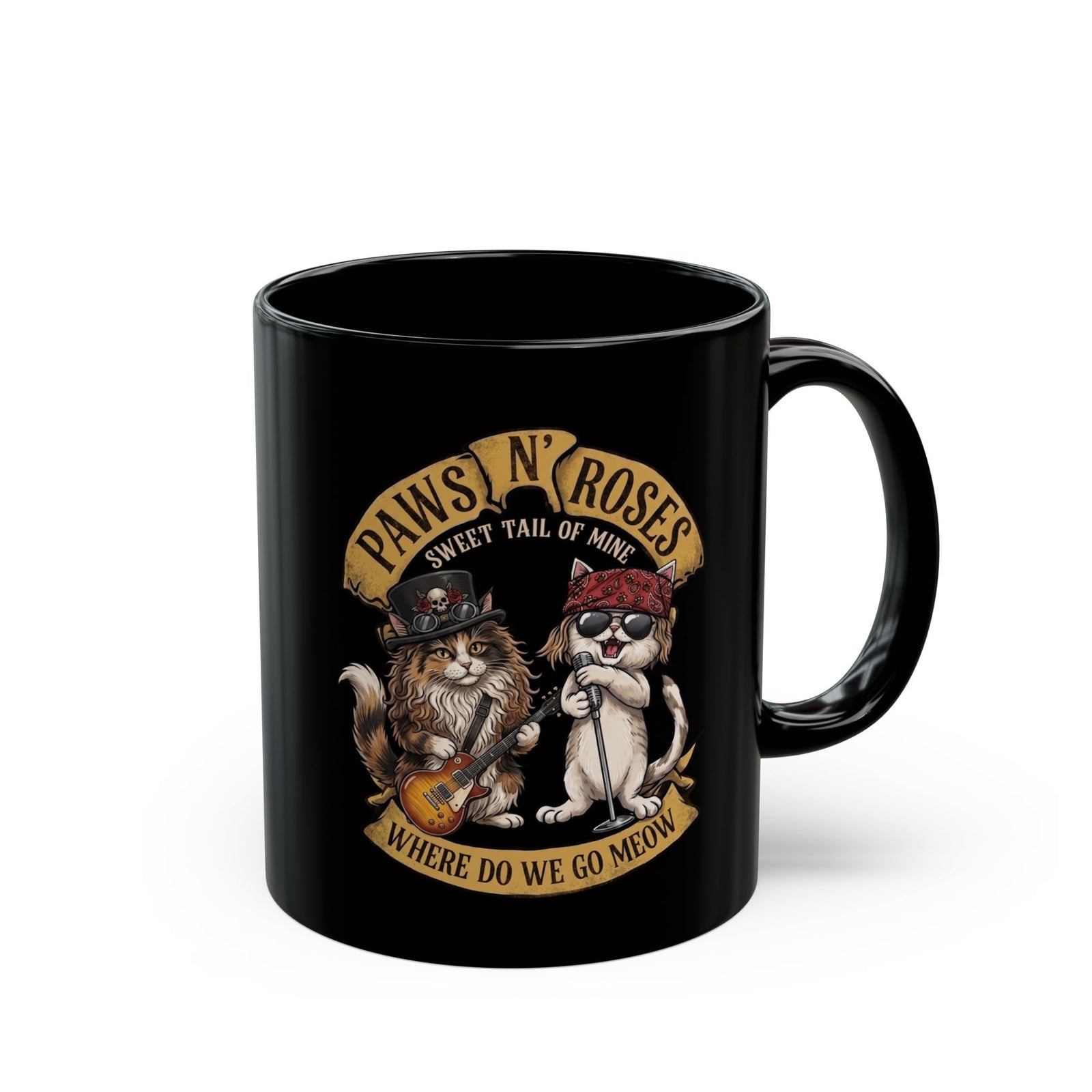 PAWS N' ROSES "Sweet Tail of Mine" Funny Cats Black Mug