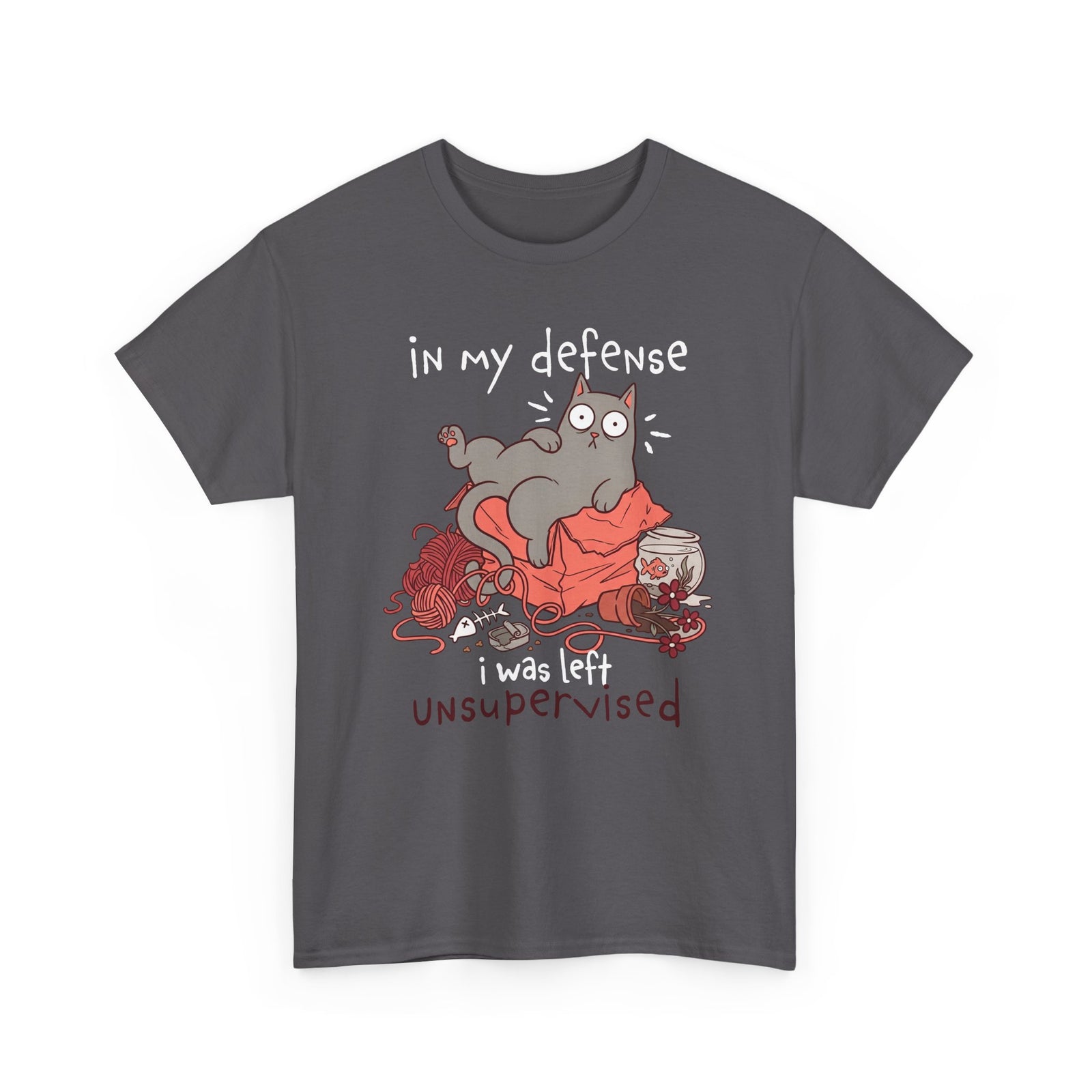Cute Messy Cat T-Shirt — "In My Defense, I Was Left Unsupervised" Cat Tee
