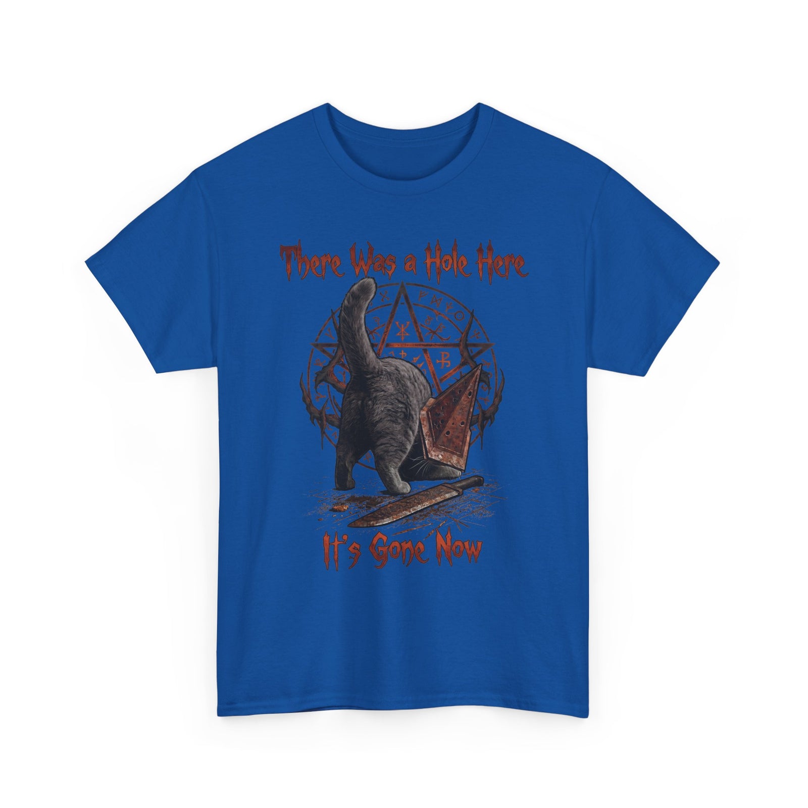 There Was A Hole Here Pyramid Head Cat T-Shirt — Silent Hill Parody Gaming Tee