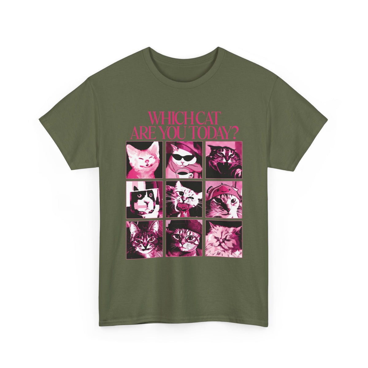Cat Mood Chart T-Shirt — Pink Pop Art Feline Expressions Graphic