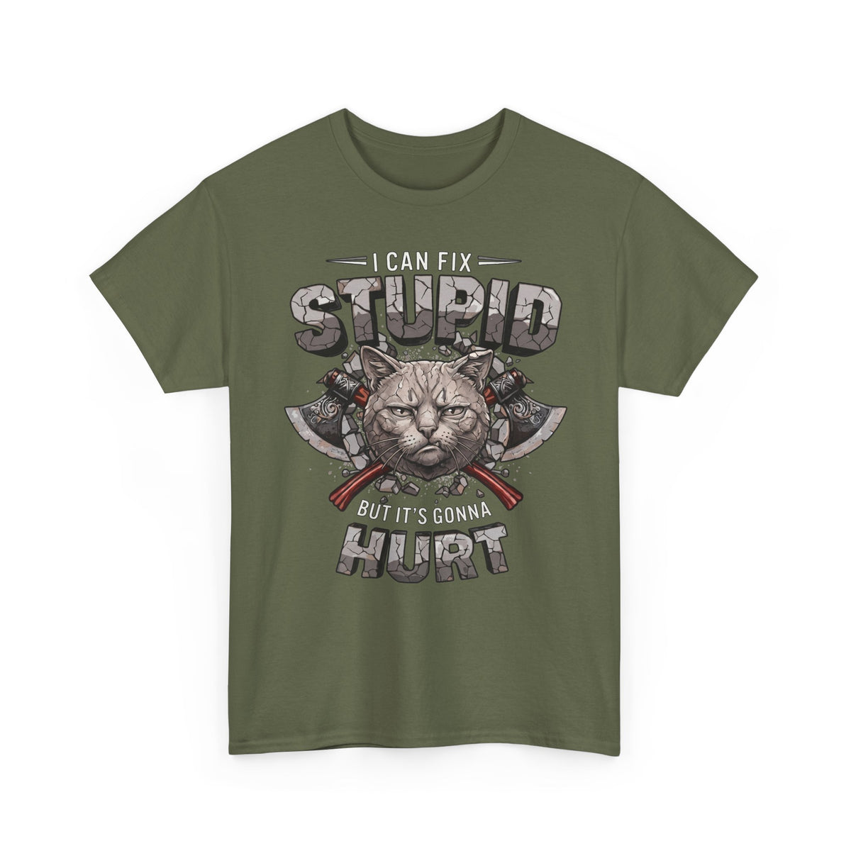I Can Fix Stupid But It's Gonna Hurt T-Shirt — Edgy Battle Axe Cat Tee