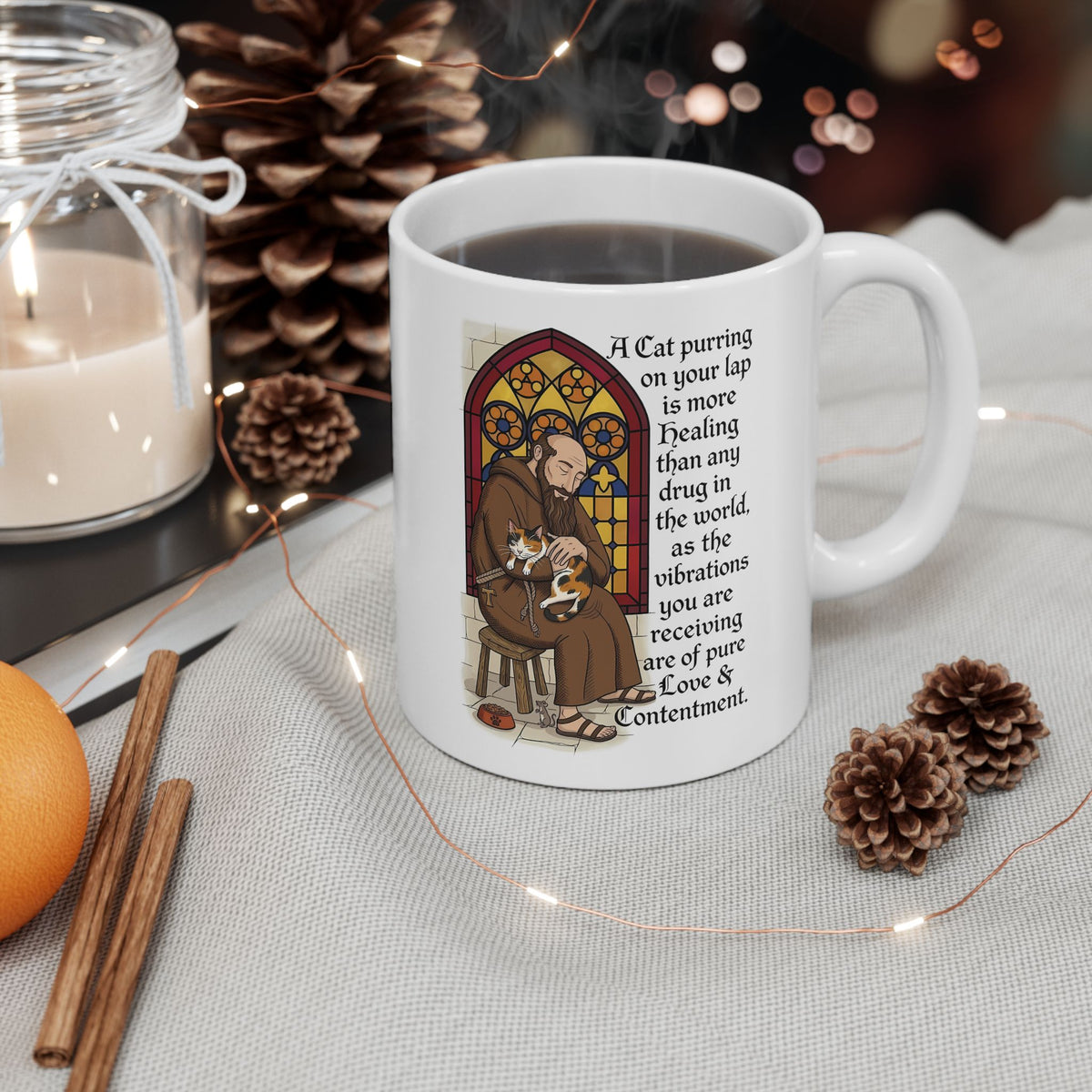 Saint Anthony the Abbot Ceramic Mug — Patron Saint of Animals with Cats Graphic