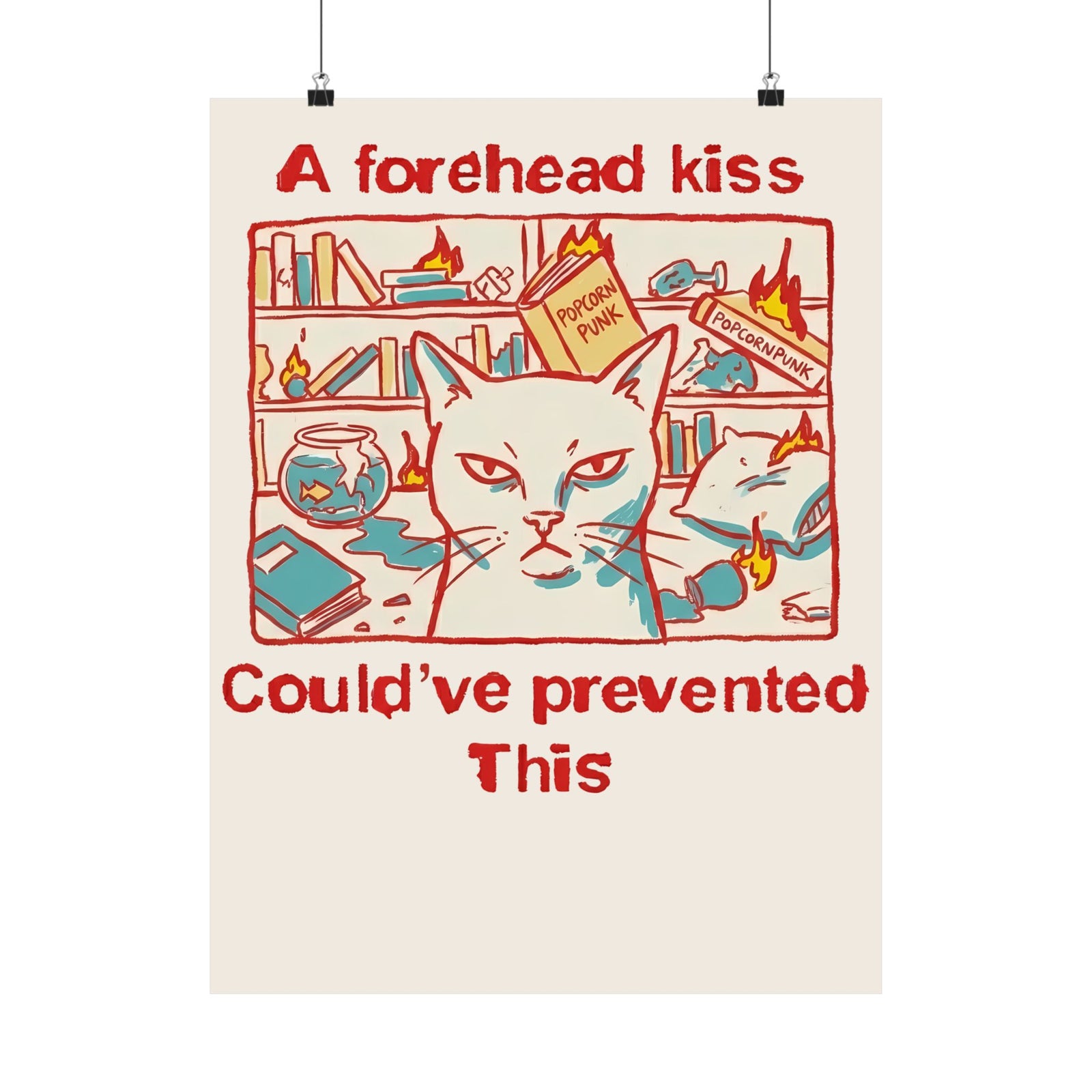 Naughty Cat Forehead Kiss Poster - Funny Cat Lover Poster