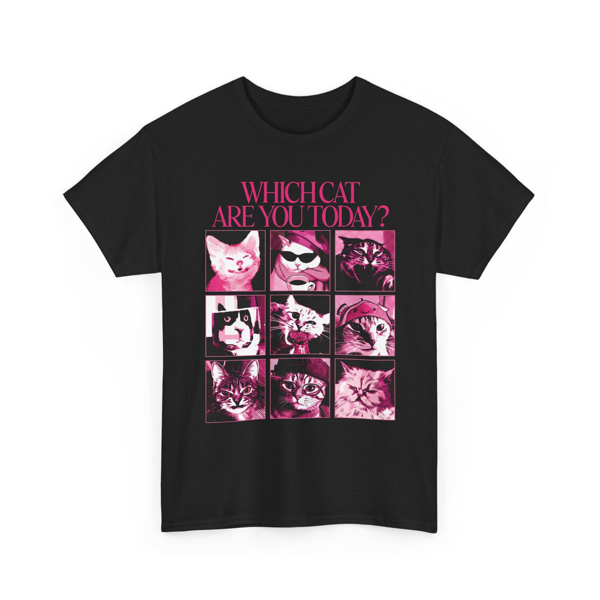Cat Mood Chart T-Shirt — Pink Pop Art Feline Expressions Graphic