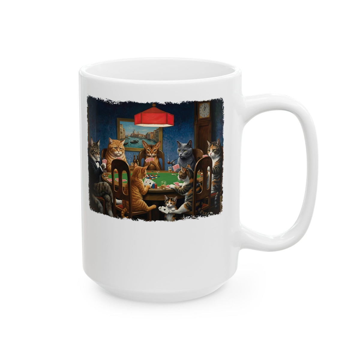 Cats Playing Poker Ceramic Mug — Funny Poker Cat Art Mug