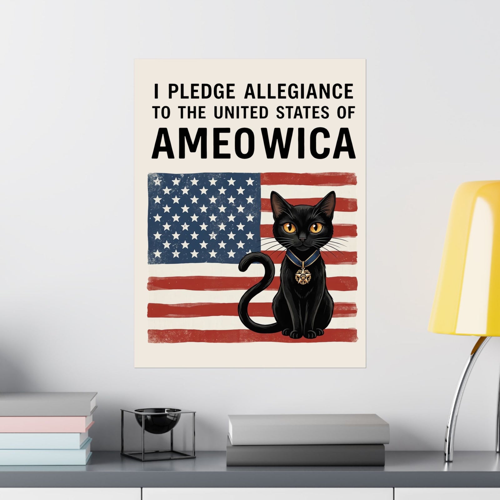 United States of Ameowica Funny Patriotic Black Cat Poster