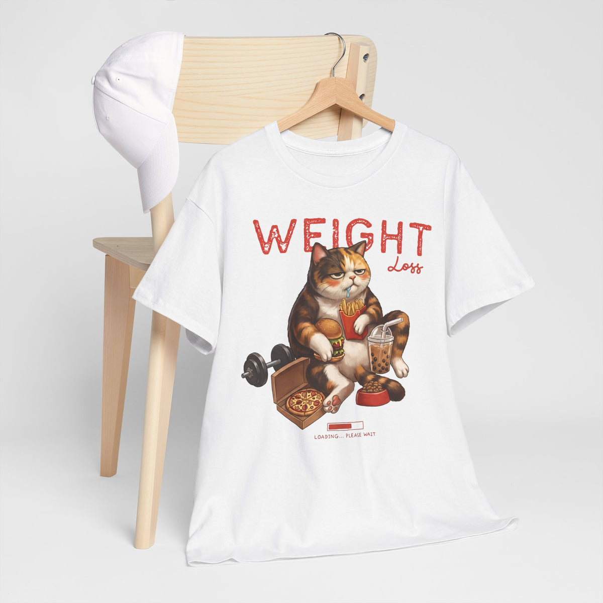 Weight Loss Loading Funny Cat T-Shirt — Chubby Calico Junk Food Tee
