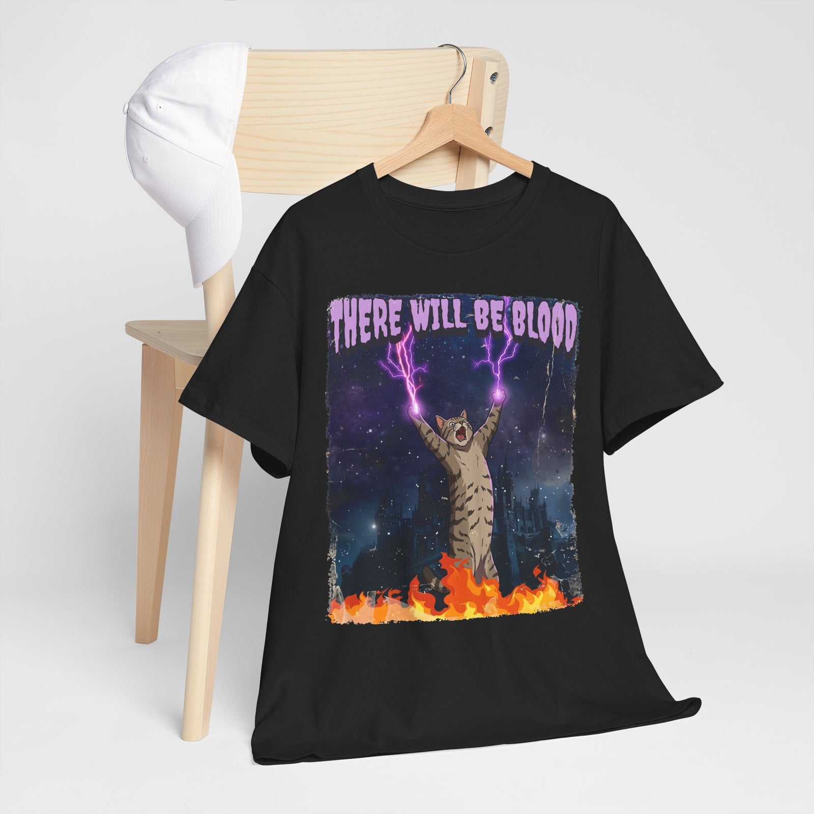 There Will Be Blood Cat T‑Shirt – Gothic Fire Magic Graphic Tee