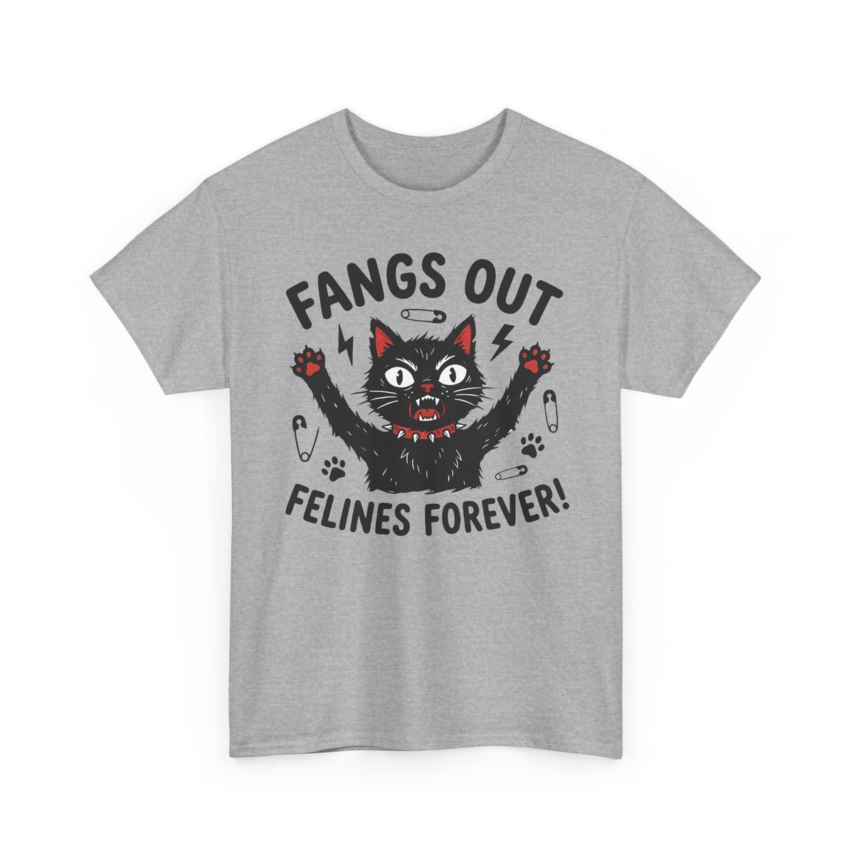 Fangs Out Felines Forever Tee — Cat Lover Graphic T‑Shirt
