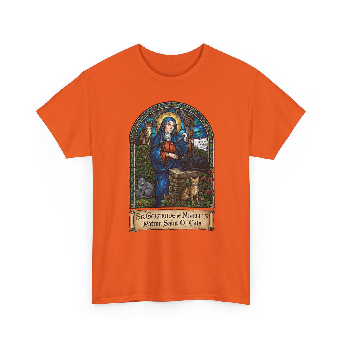 Saint Gertrude of Nivelles Cat Patron T-Shirt — Patron Saint of Cats Tee