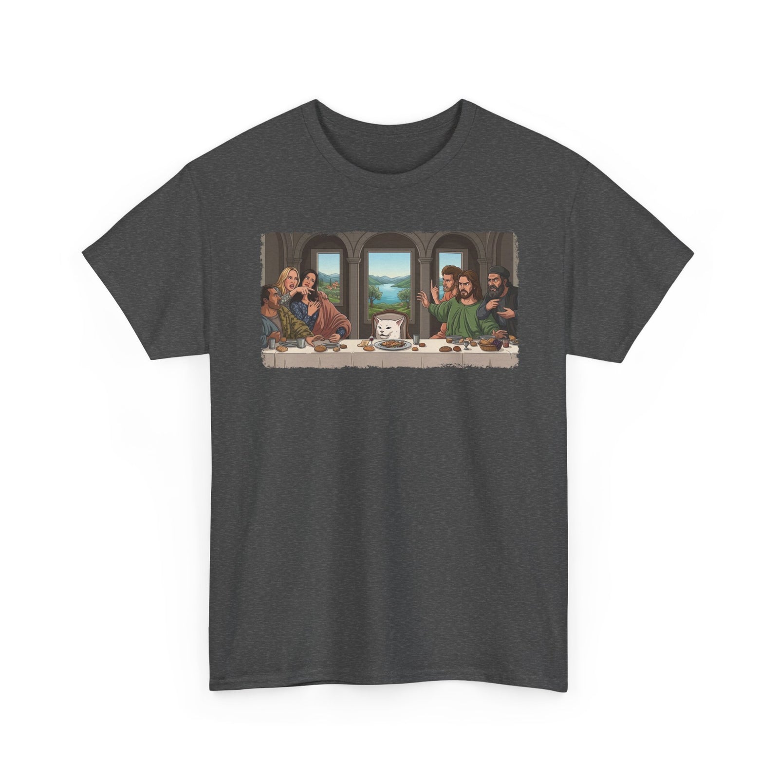 Last Supper x Woman Yelling at Cat Tee — Funny Religious Art Mashup T-Shirt
