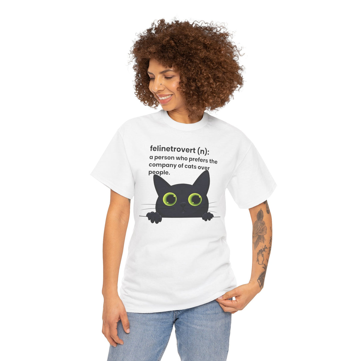 Feline-trovert Cat Lover T-Shirt – "felinetrovert (n): a person who prefers the company of cats over people"