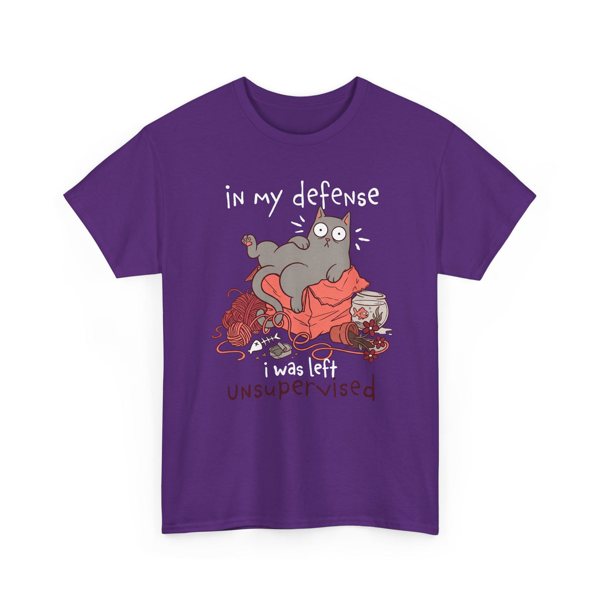Cute Messy Cat T-Shirt — "In My Defense, I Was Left Unsupervised" Cat Tee