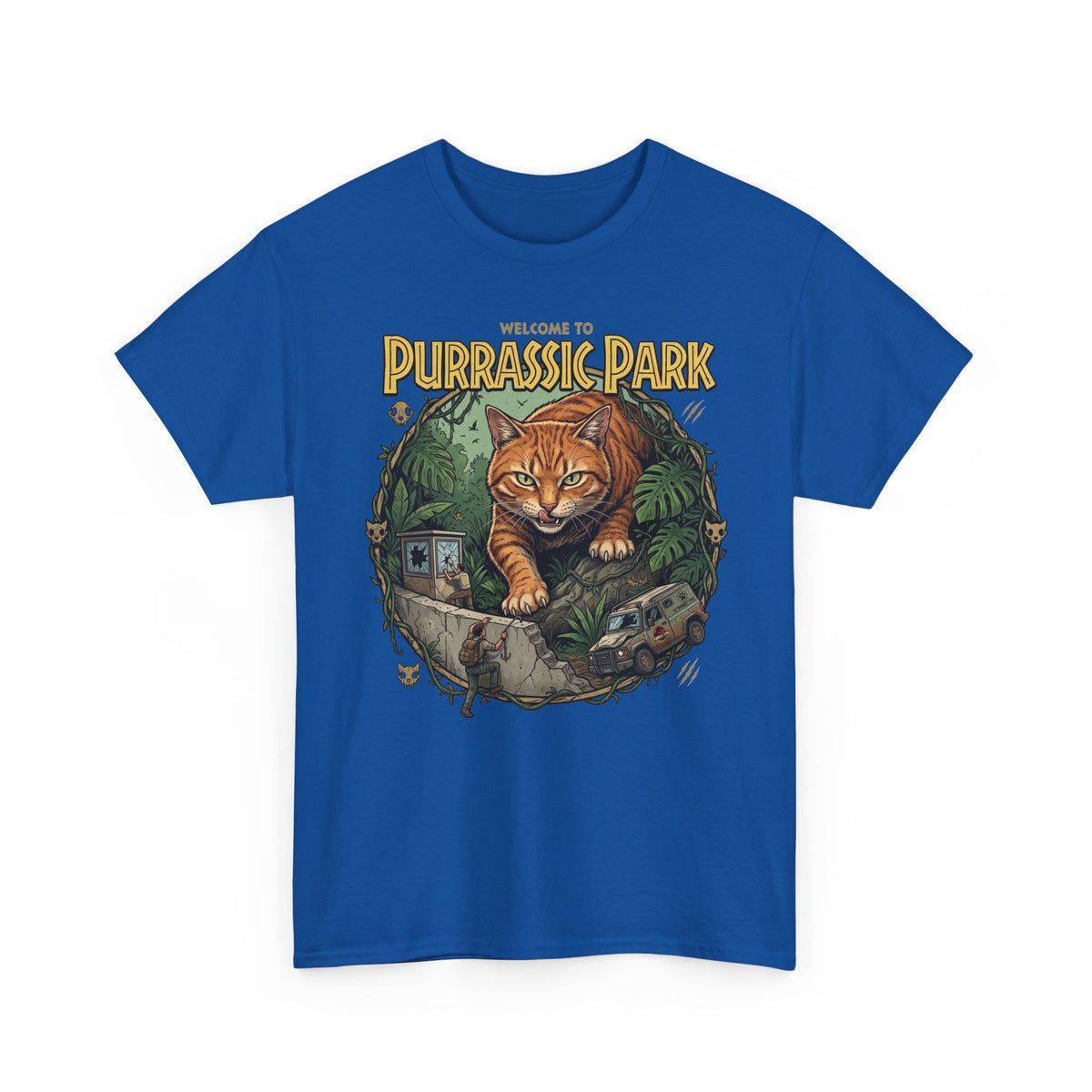 Purrassic Park Cat T‑Shirt — Retro Dino-Parody Graphic Tee