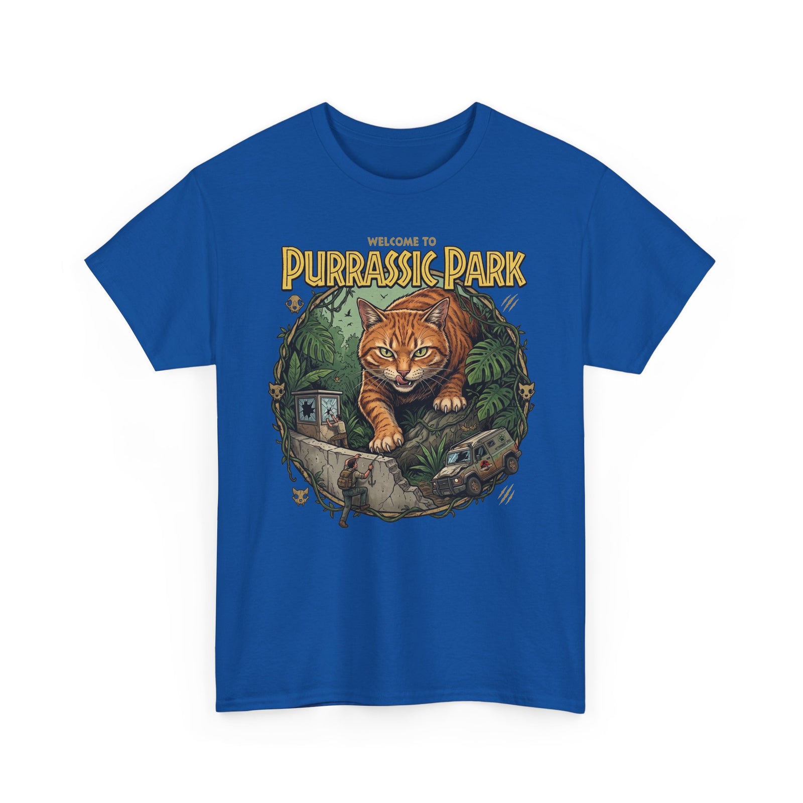 Purrassic Park Cat T‑Shirt — Retro Dino-Parody Graphic Tee