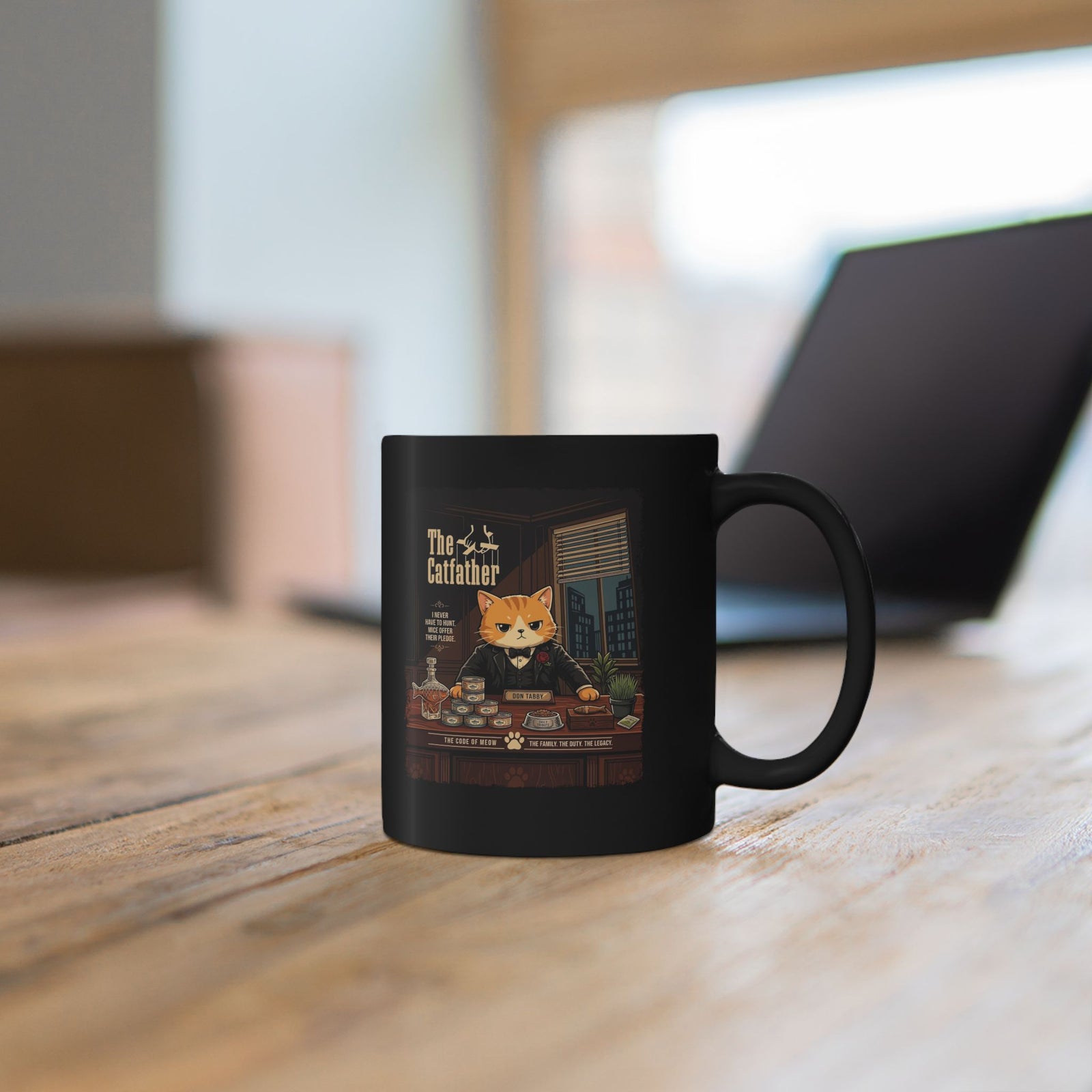 The Catfather Black Mug — Funny Mafia Cat Mug for Cat Lovers