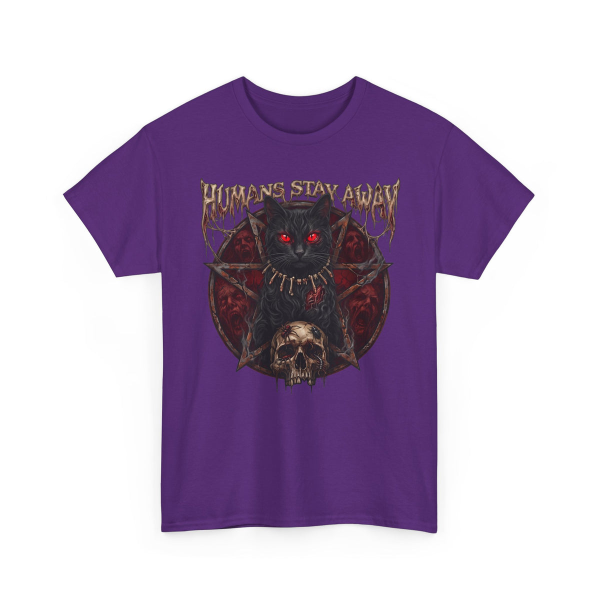 Humans Stay Away Occult Black Cat Shirt — Heavy Metal Pentagram T-Shirt