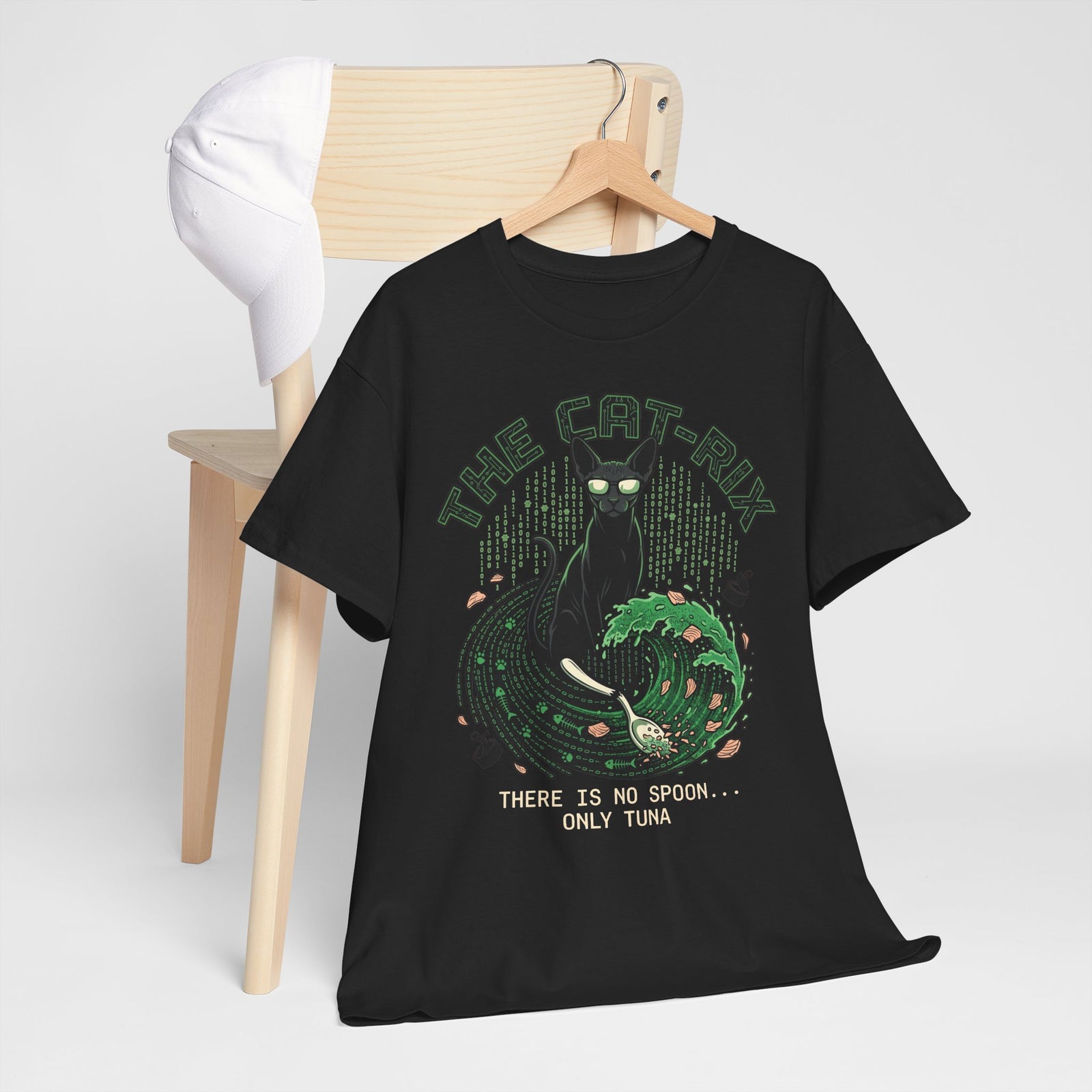 Cat T-Shirt — "There Is No Spoon... Only Tuna" Retro Wave Graphic Tee