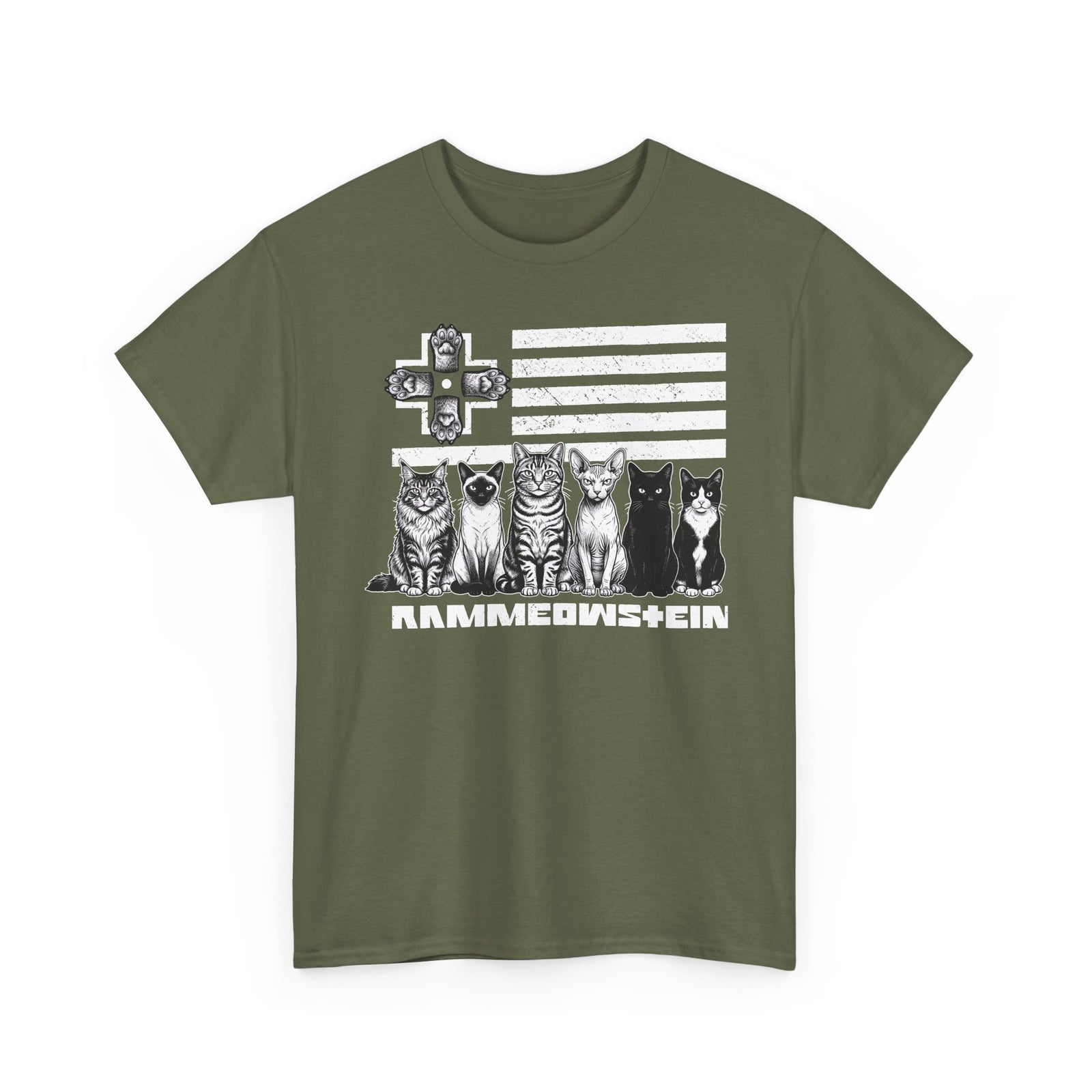 Rammowsteen Cats T-Shirt – Vintage Flag & Five Cats Graphic Tee