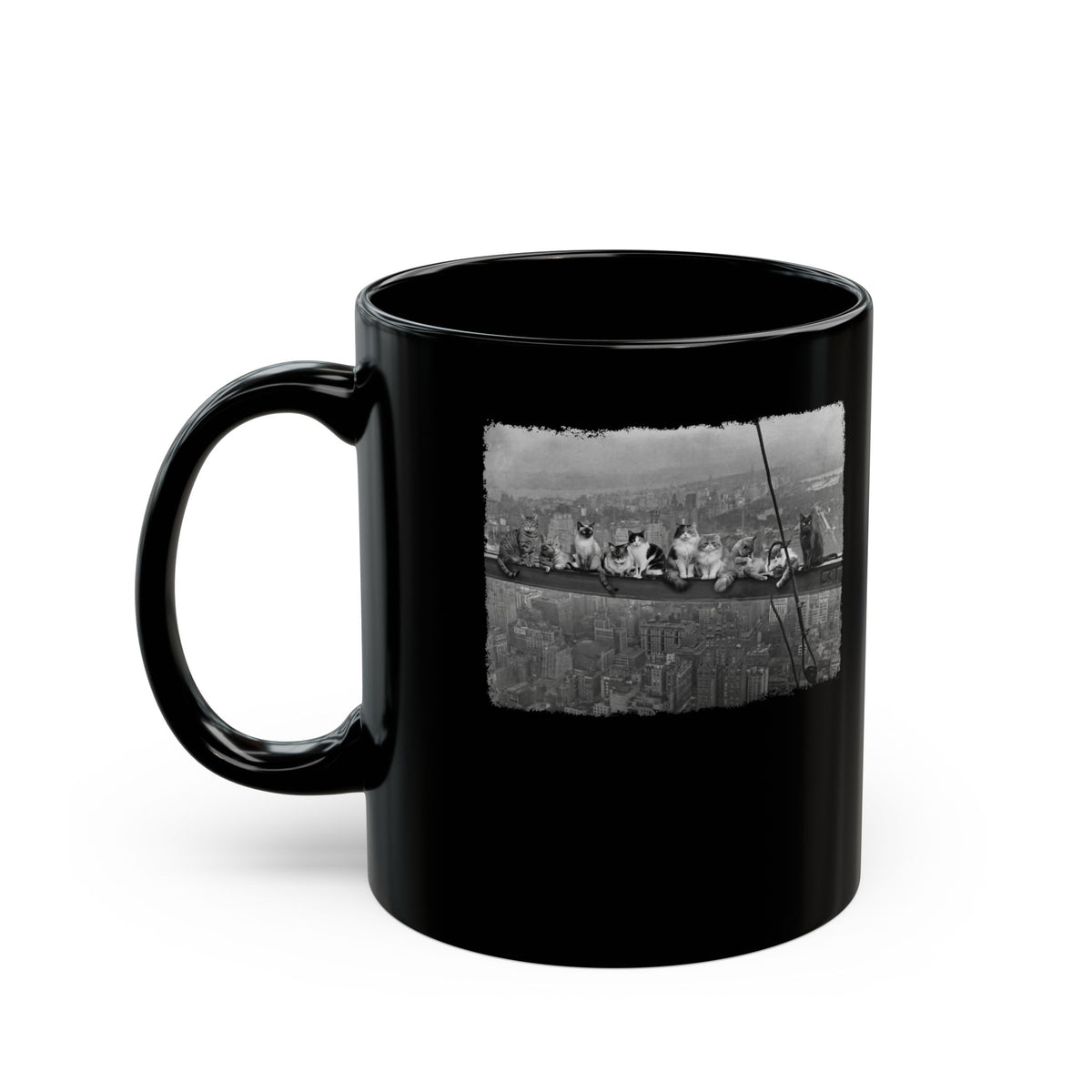 Skyscraper Cats Black Mug — Urban Cat Skyline Mug
