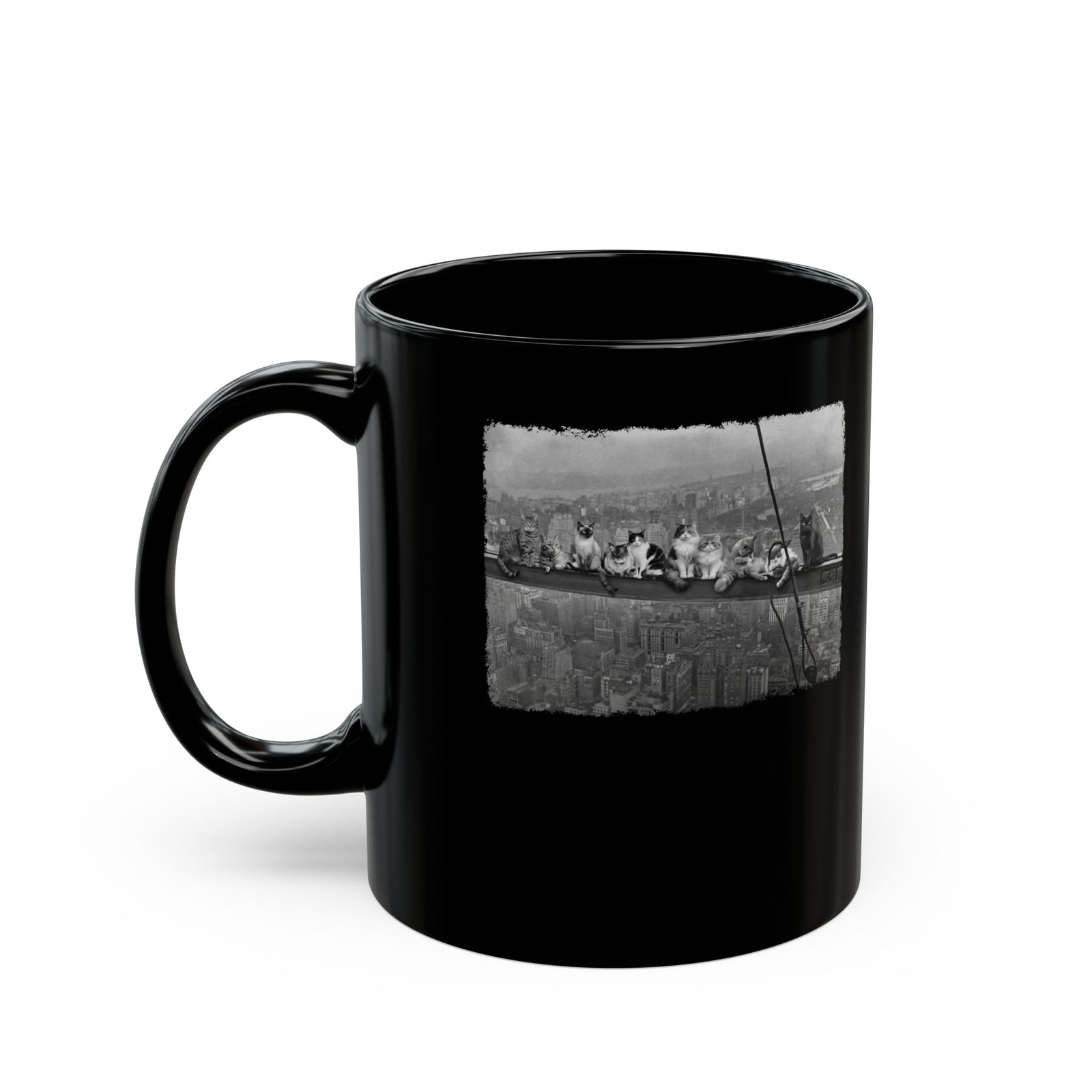 Skyscraper Cats Black Mug — Urban Cat Skyline Mug