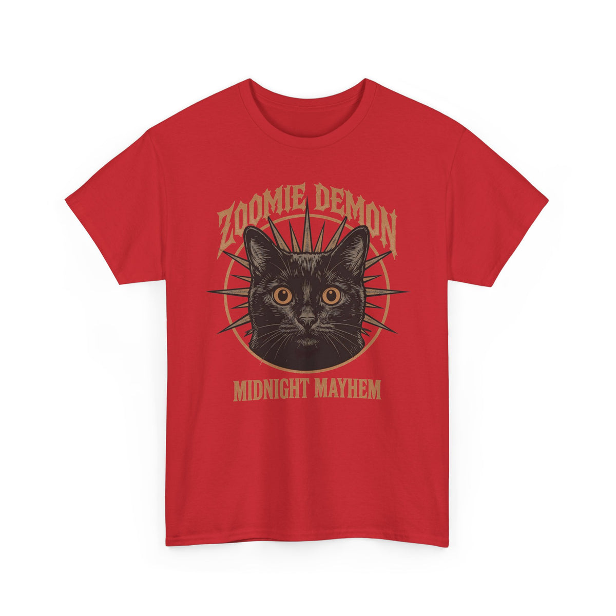 Zoomie Demon Cat T-Shirt — "Midnight Mayhem" Gothic Vintage Band Tee