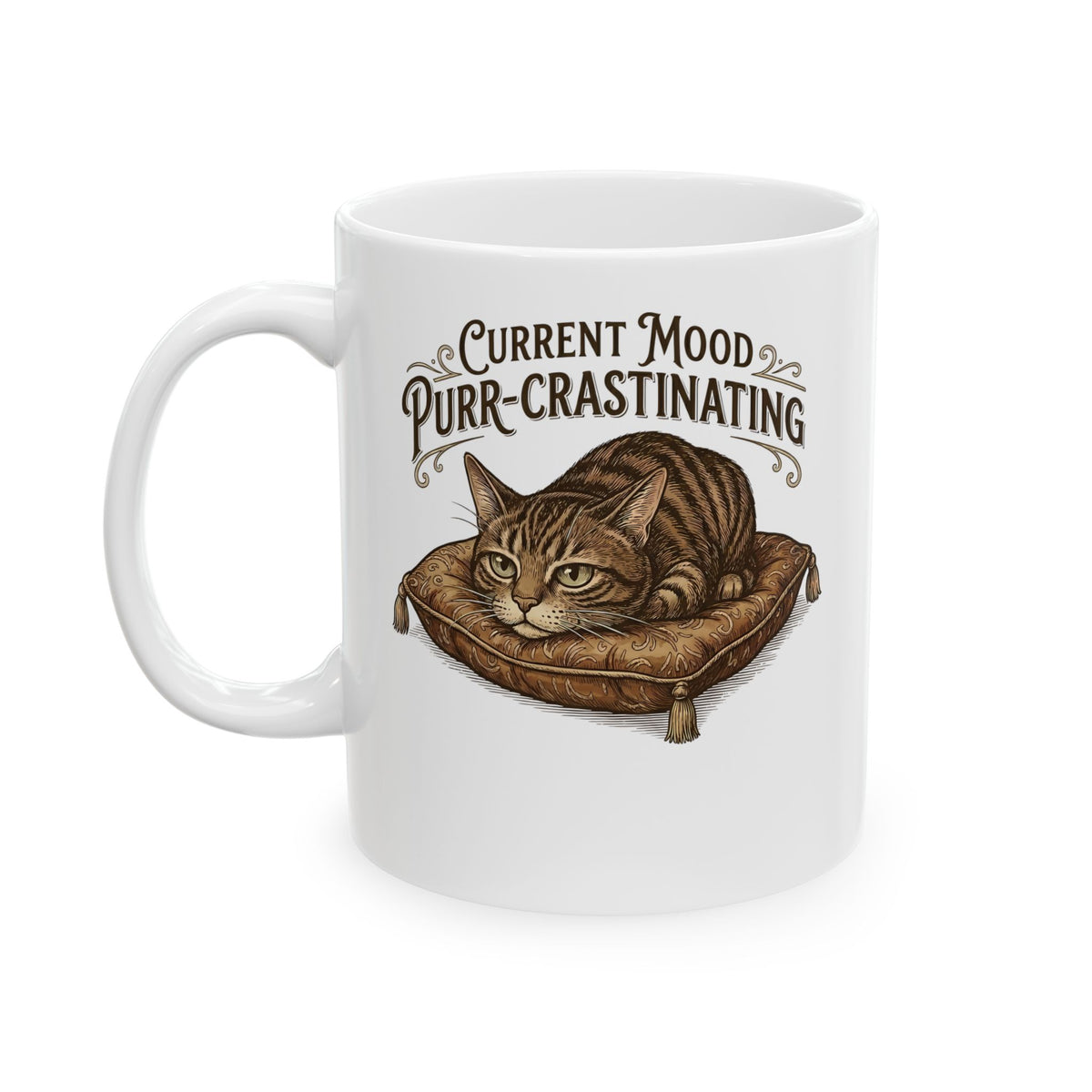 Current Mood: Purr-Crastinating Cat Ceramic Mug