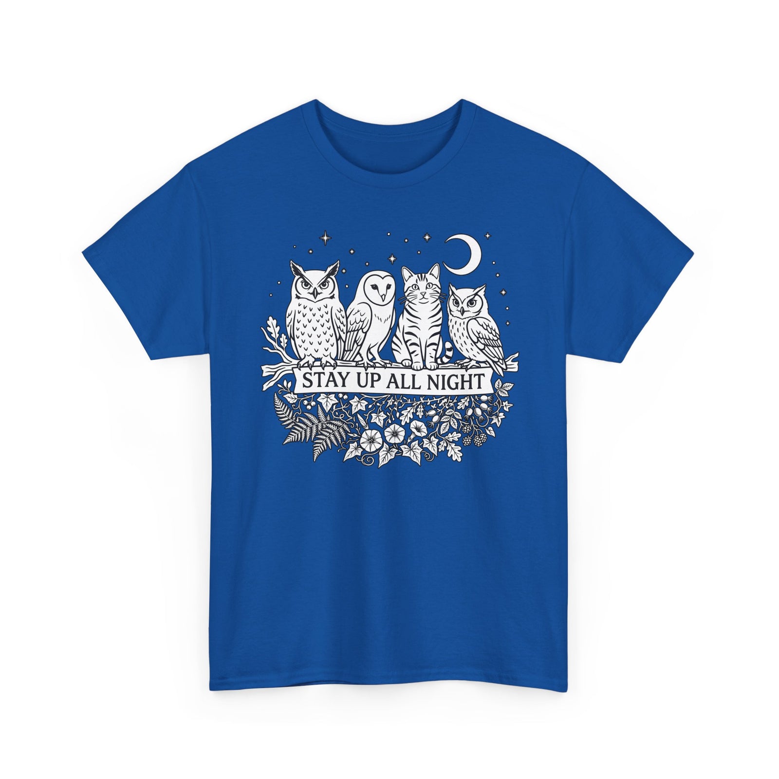 Cat Stays Up All Night T-Shirt — Cute Night Owl Cat Tee