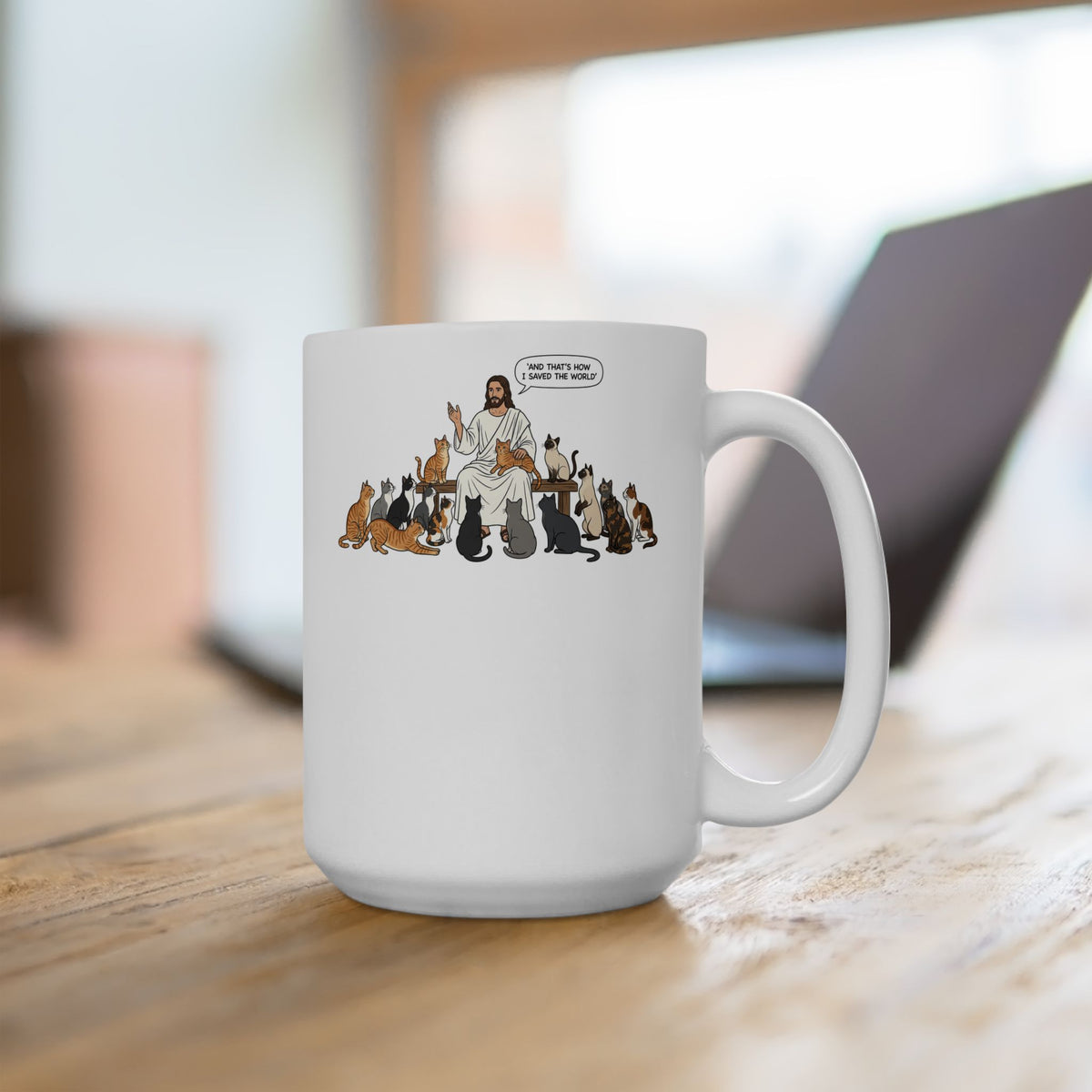 Cats & Jesus Ceramic Mug — Faith + Feline Graphic Mug