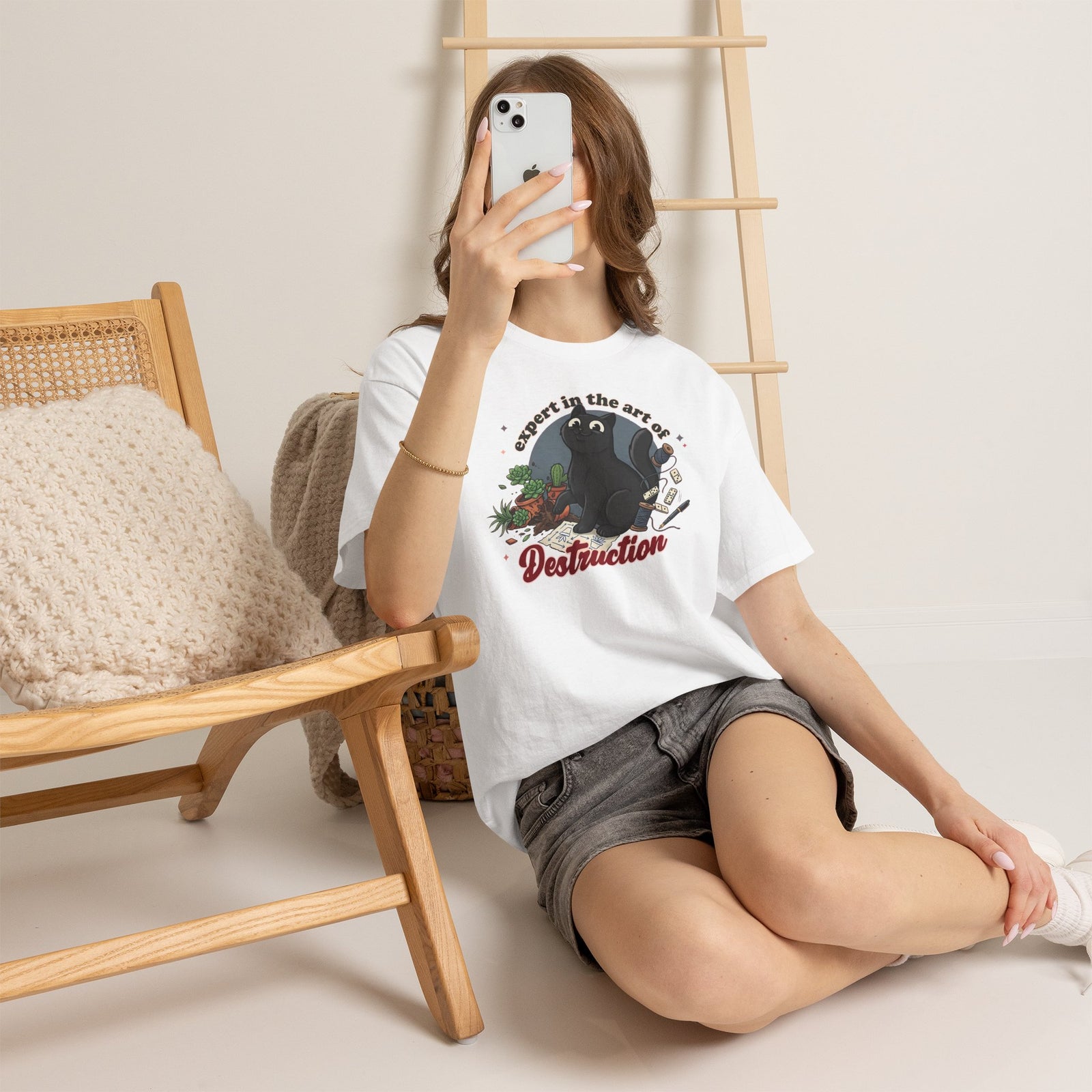 Cat Destruction T-Shirt — “Expert in the Art of Destruction” Cute Cat Plant Shirt
