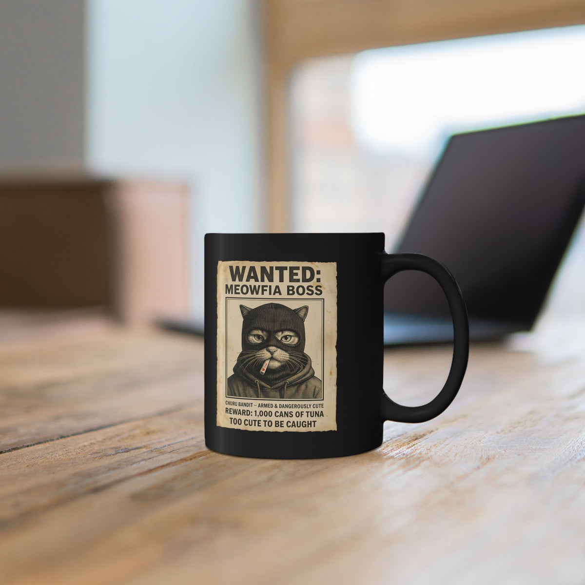 "Meowfia Boss" Wanted Poster Funny Cat Black Mug