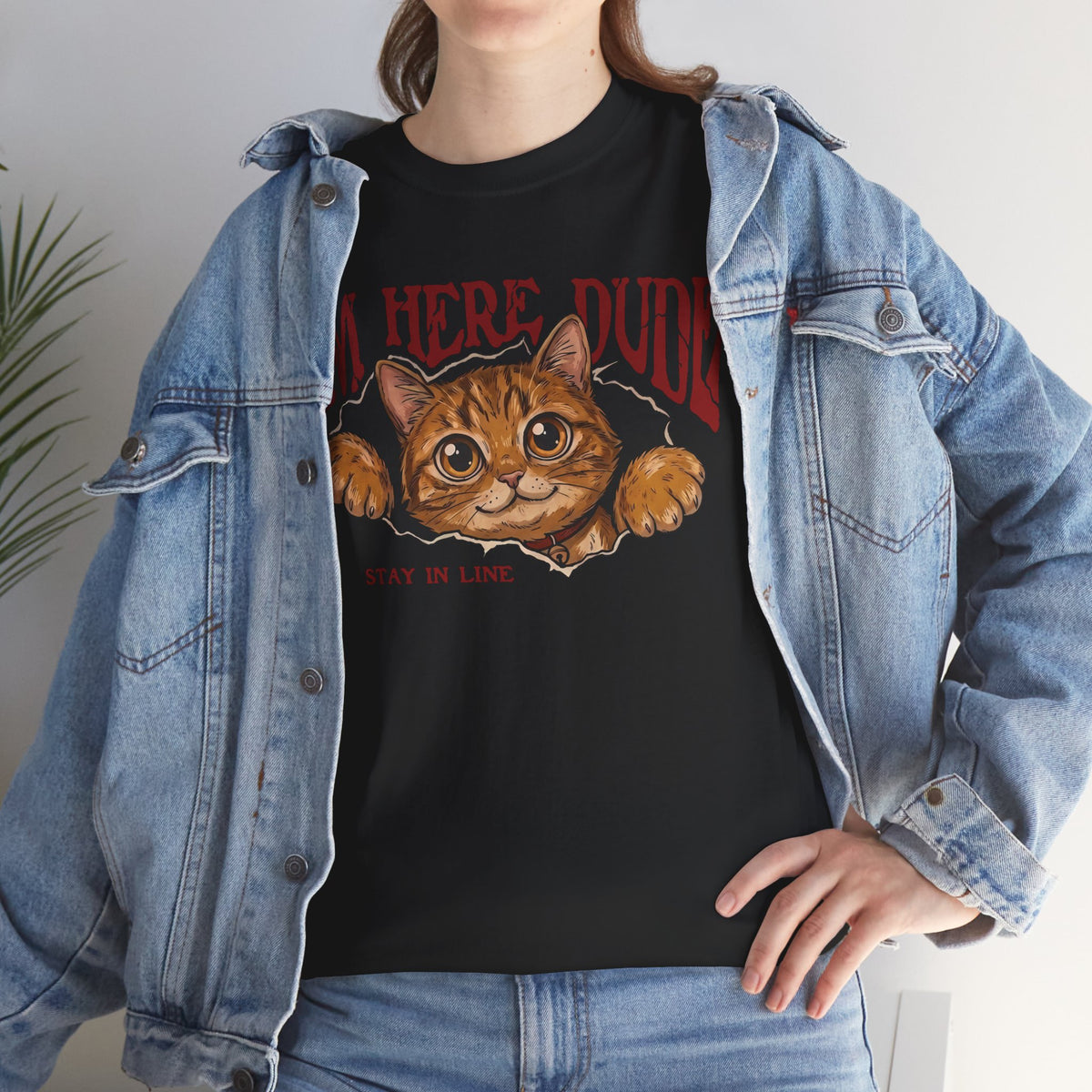 I'm Here Dude Cat T-Shirt — Funny Orange Tabby Ripped Graphic Tee