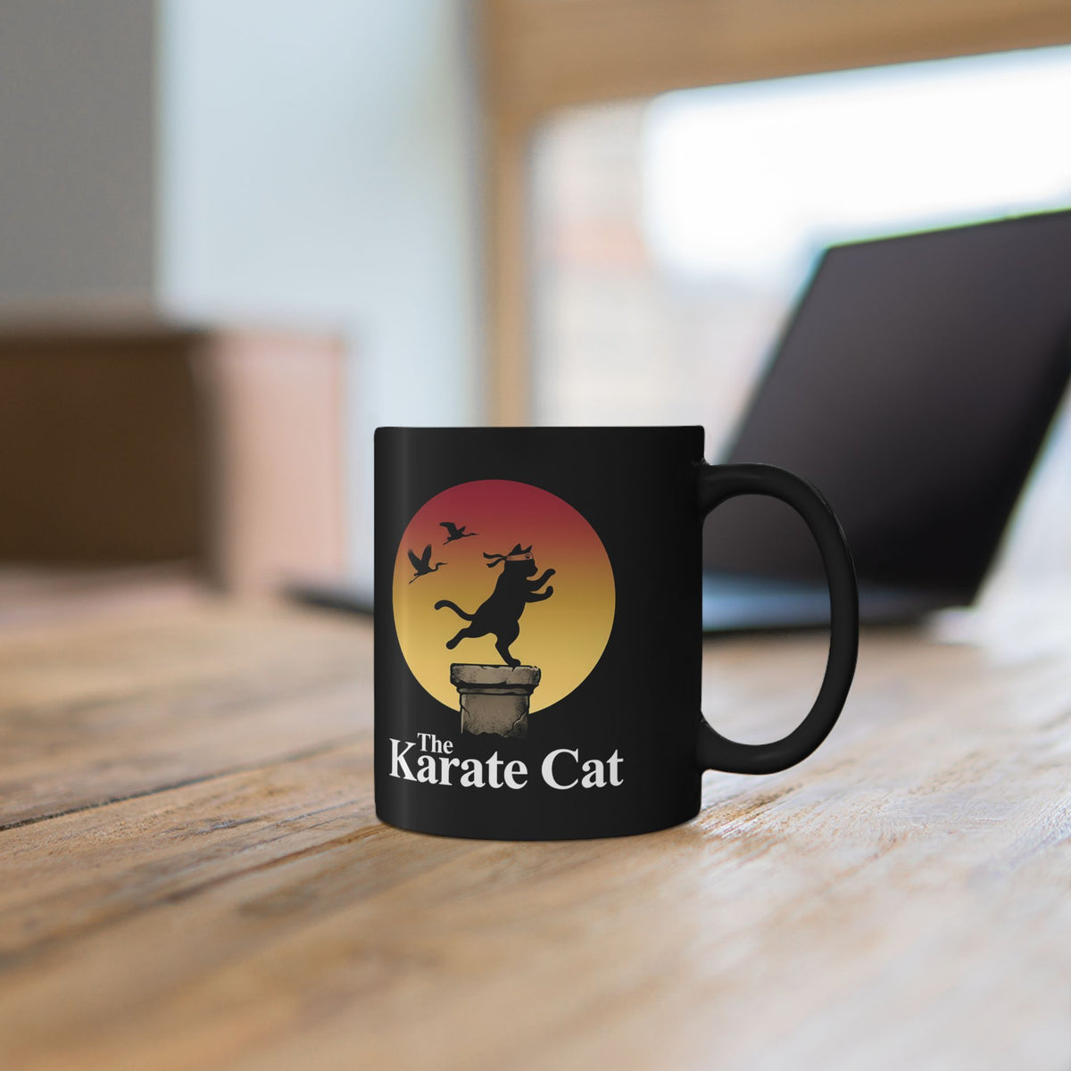 Karate Cat Black Mug — Funny Martial Arts Cat Mug