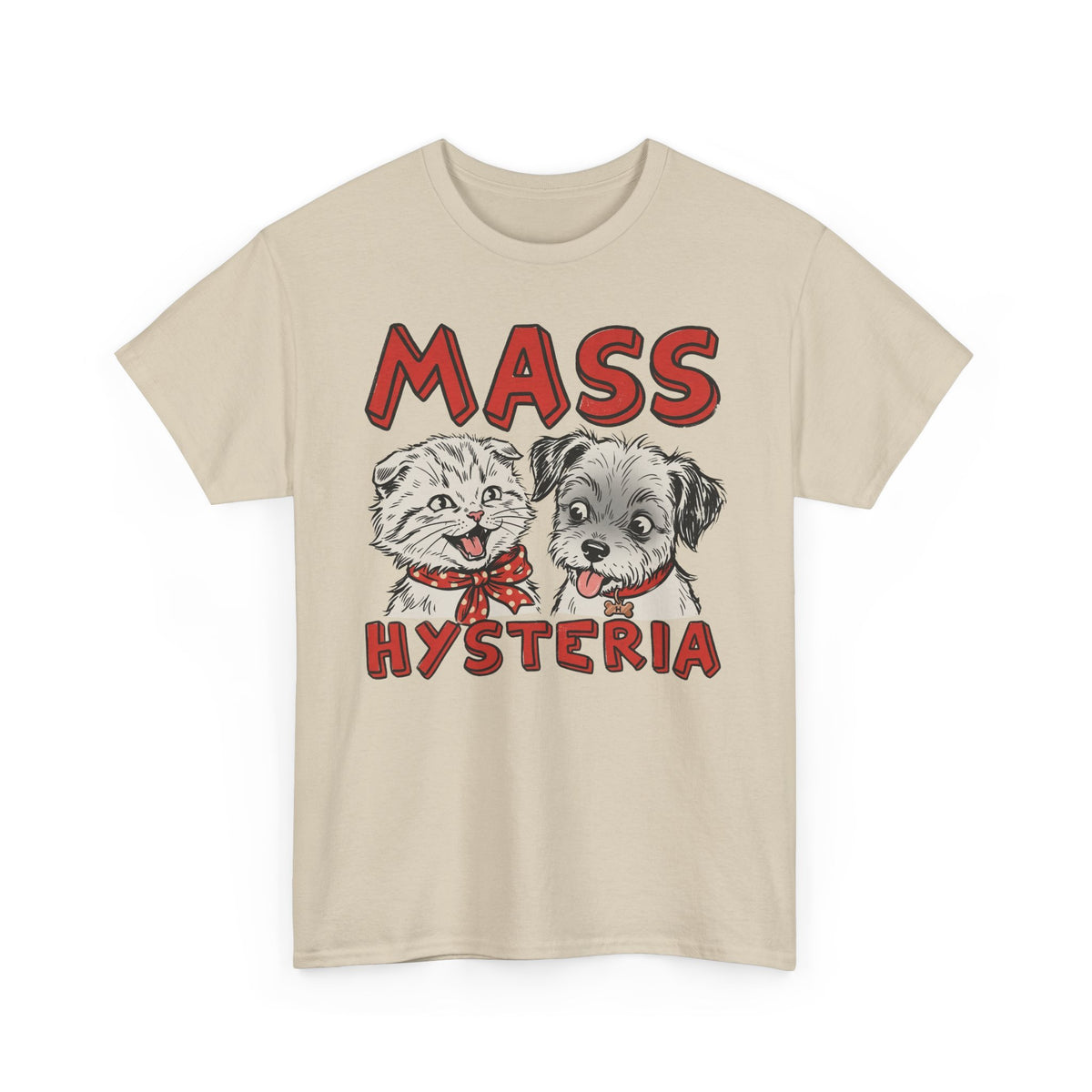 Cat & Dog Mass Hysteria Tee Funny Puppy & Kitten Line Art T-Shirt