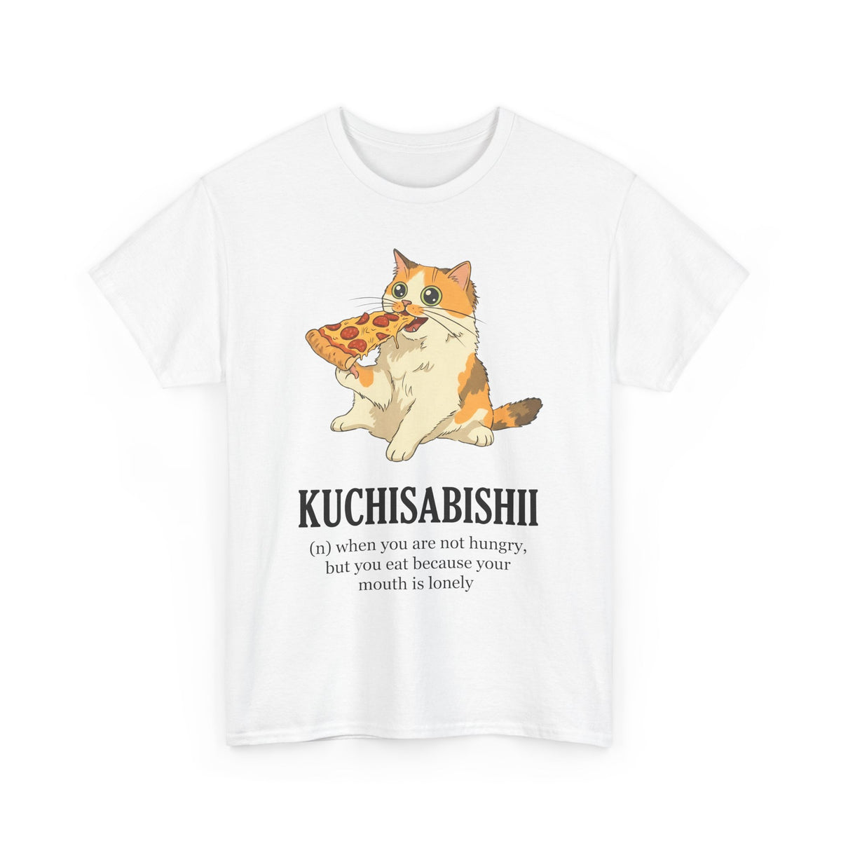 Kuchisabishii Lonely Mouth T-Shirt — Funny Cat Eating Pizza Tee