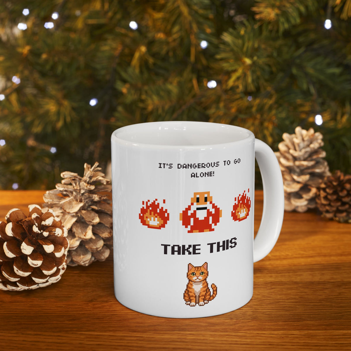 Retro Gamer Cat Mug, It's Dangerous to Go Alone Take This Cat Mug