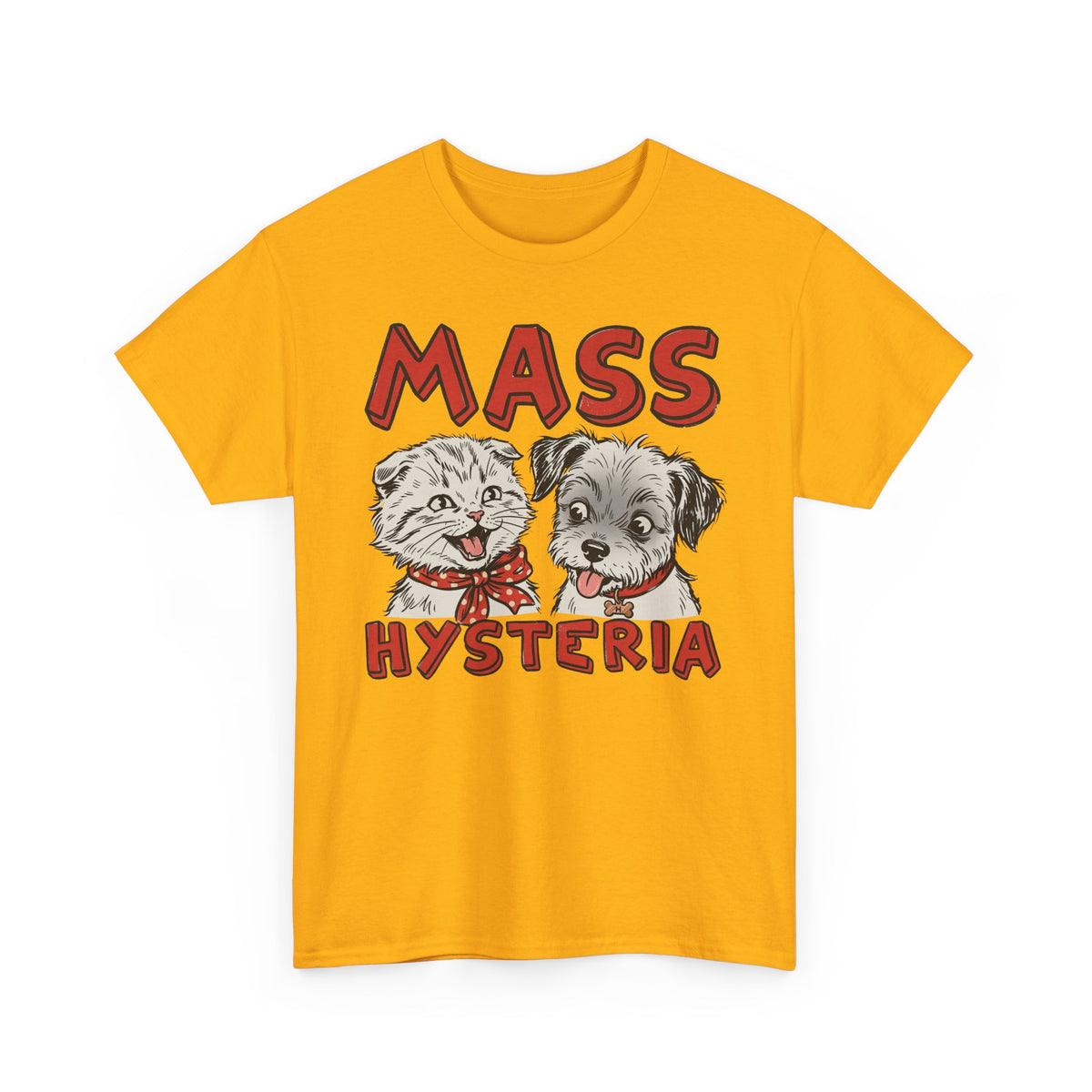 Cat & Dog Mass Hysteria Tee Funny Puppy & Kitten Line Art T-Shirt