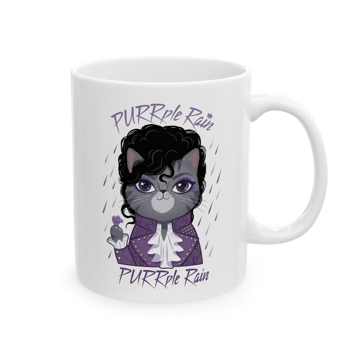 Purrple Rain Cat Parody Ceramic Mug — Cute Cat 'Purrple Rain' Graphic Mug