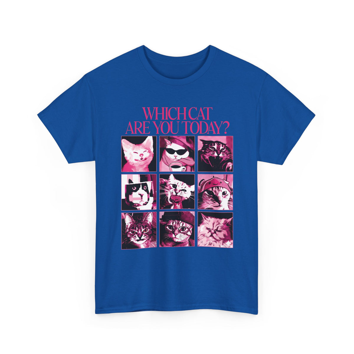 Cat Mood Chart T-Shirt — Pink Pop Art Feline Expressions Graphic