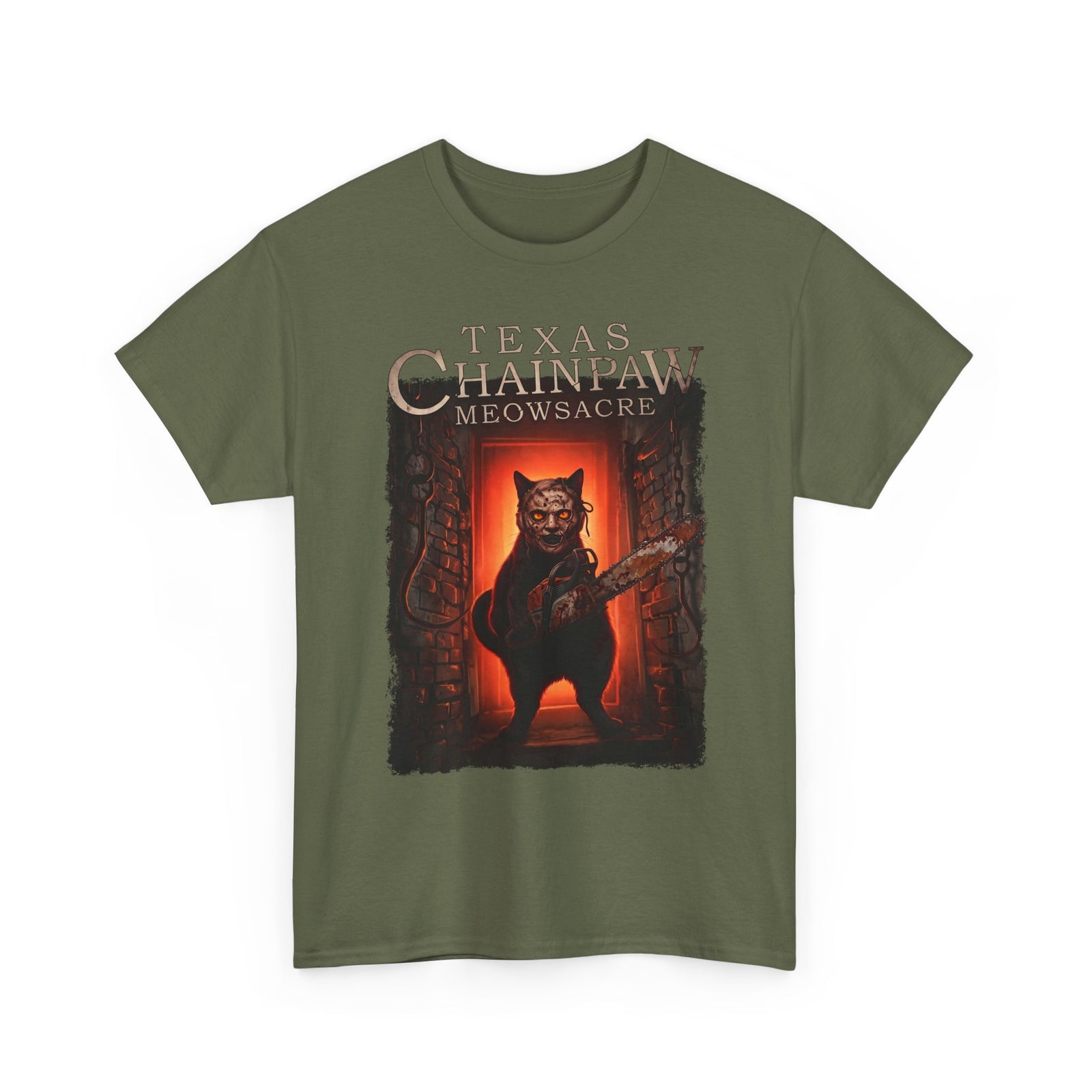 Texas Chainpaw Meowsacre T-Shirt — Funny Horror Black Cat Parody Tee