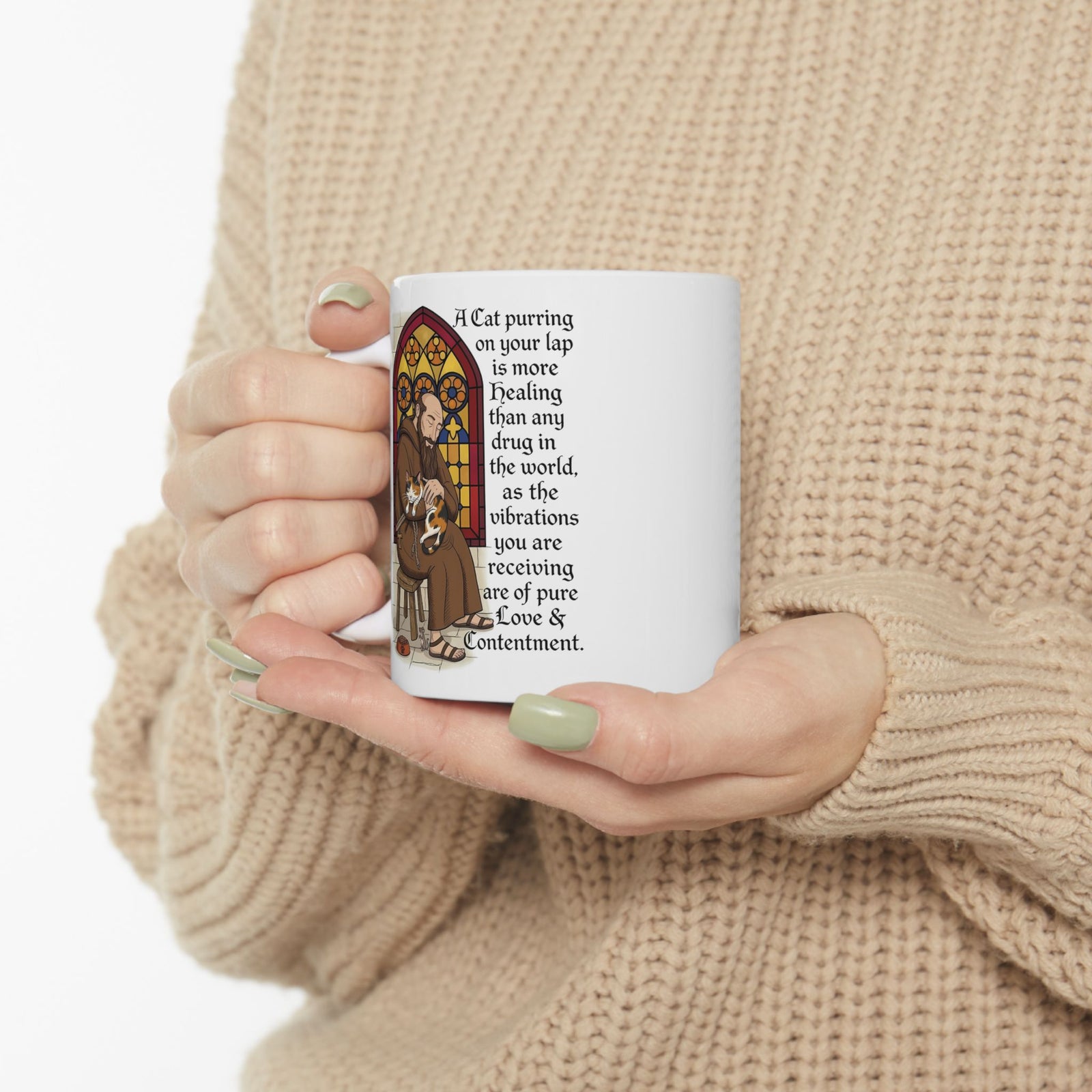 Saint Anthony the Abbot Ceramic Mug — Patron Saint of Animals with Cats Graphic