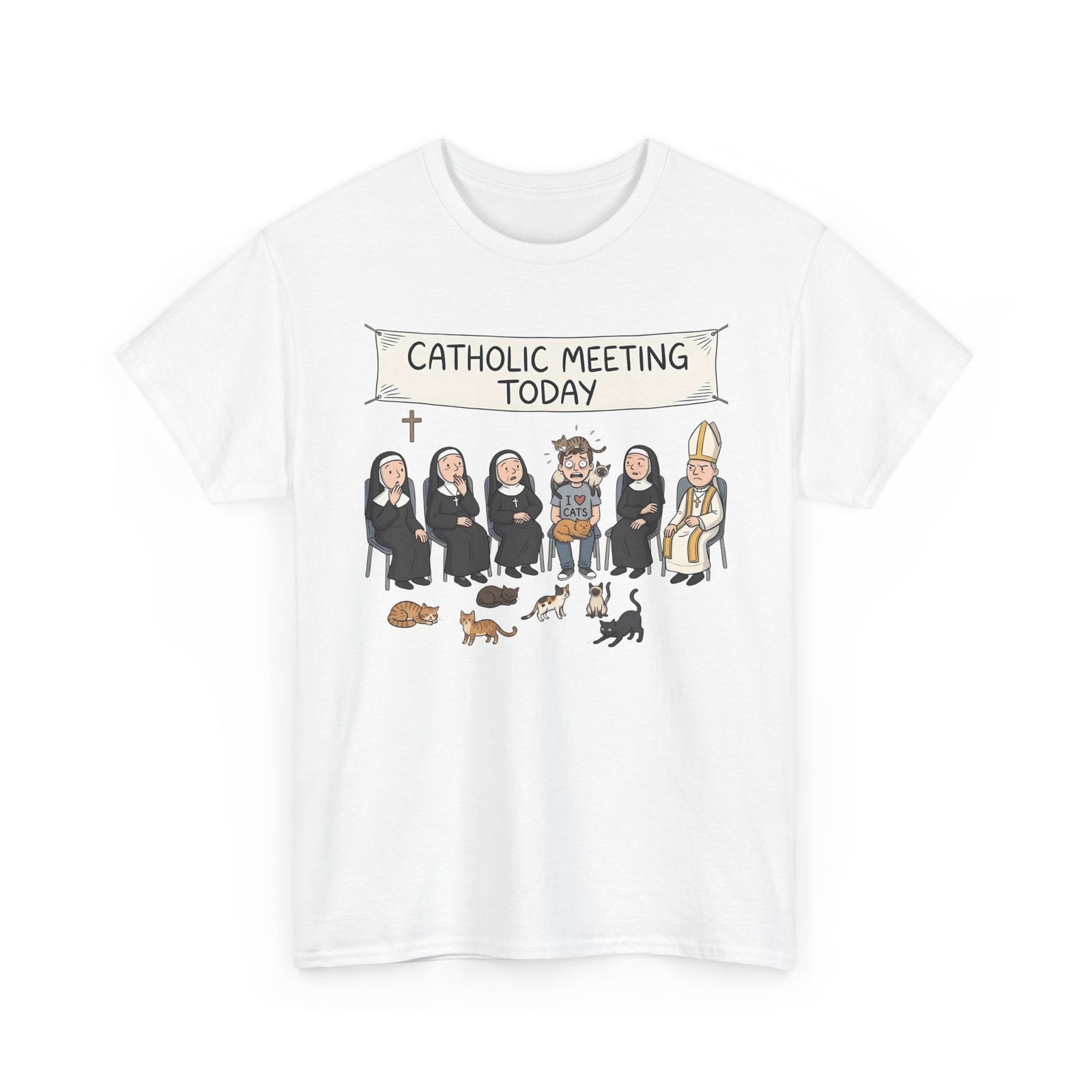 Catholic Meeting Today Funny Cat Lovers T-Shirt