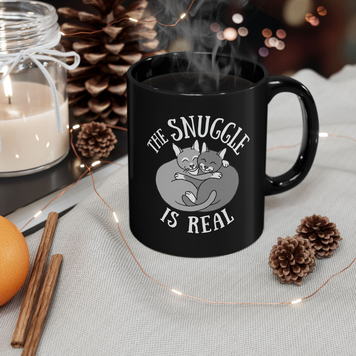 The Snuggle Is Real Cat Lover Black Mug