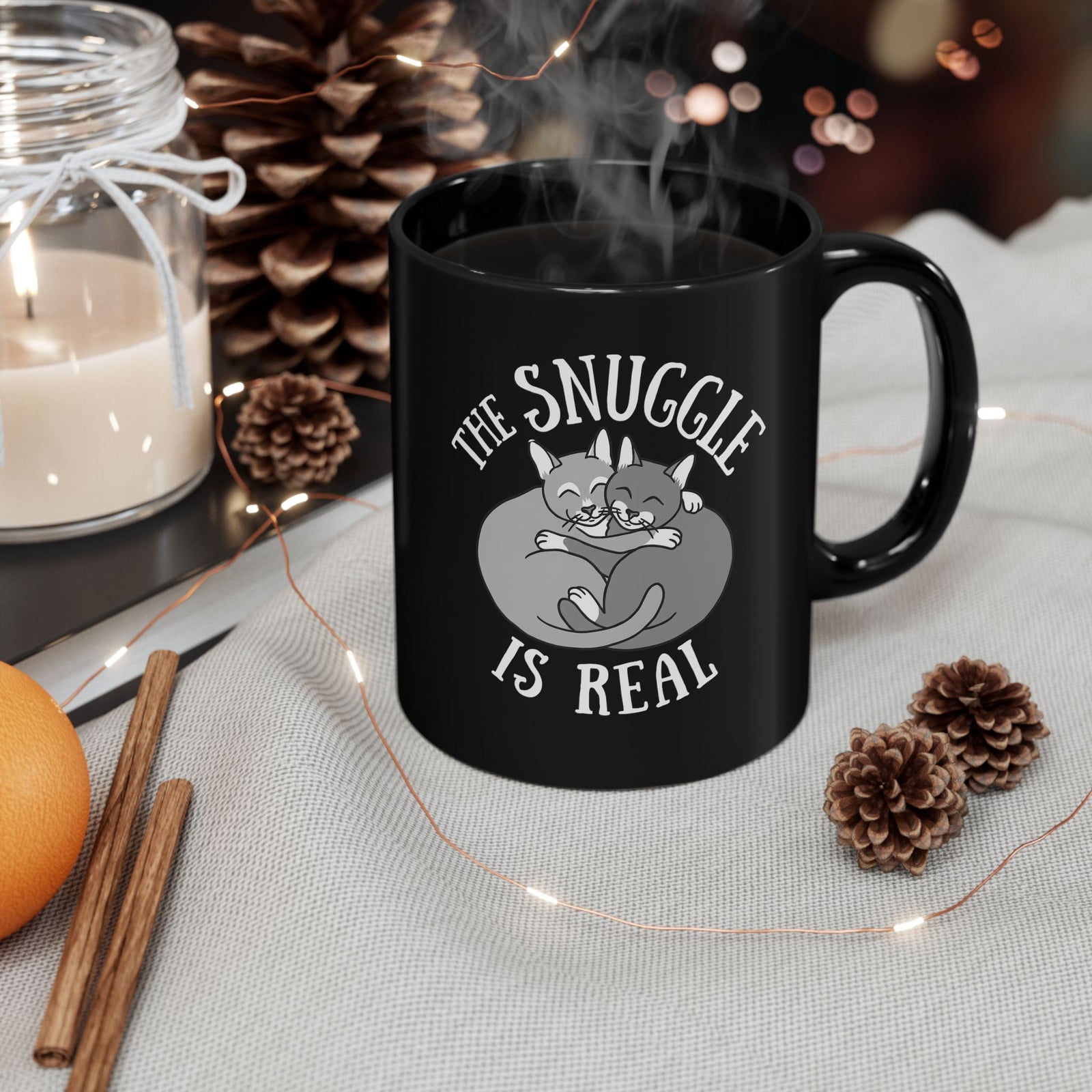 The Snuggle Is Real Cat Lover Black Mug