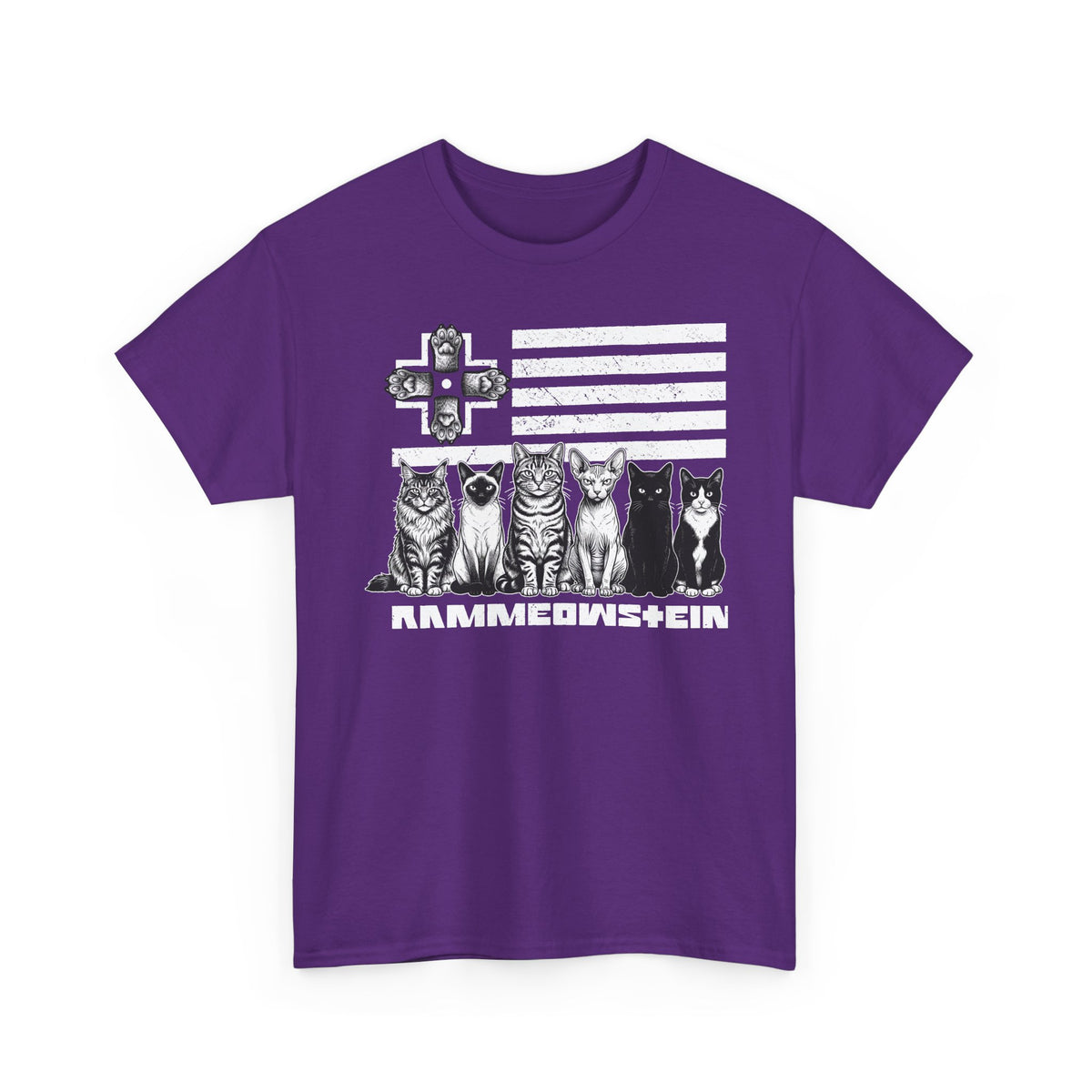 Rammowsteen Cats T-Shirt – Vintage Flag & Five Cats Graphic Tee